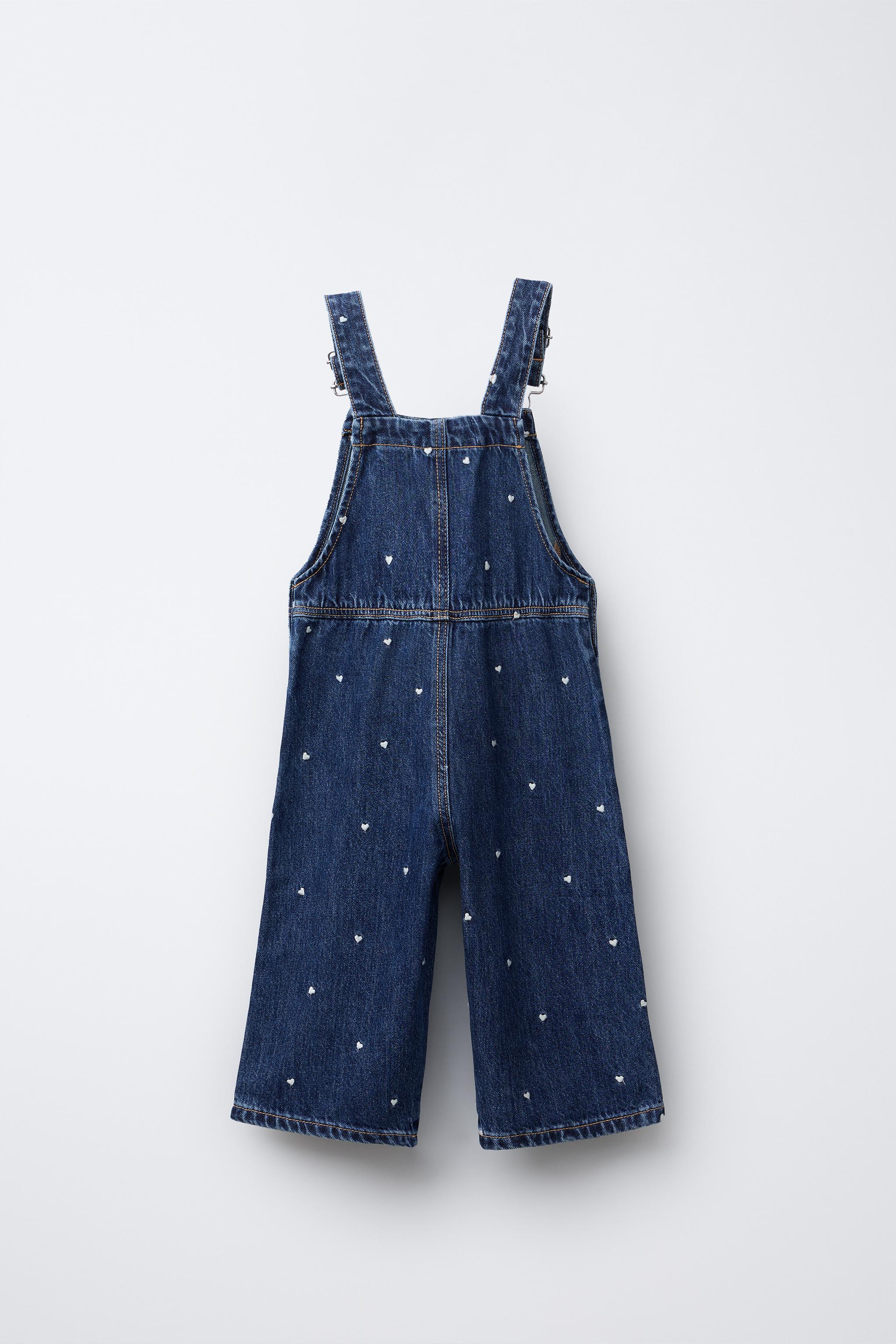 EMBROIDERED HEART DENIM OVERALLS