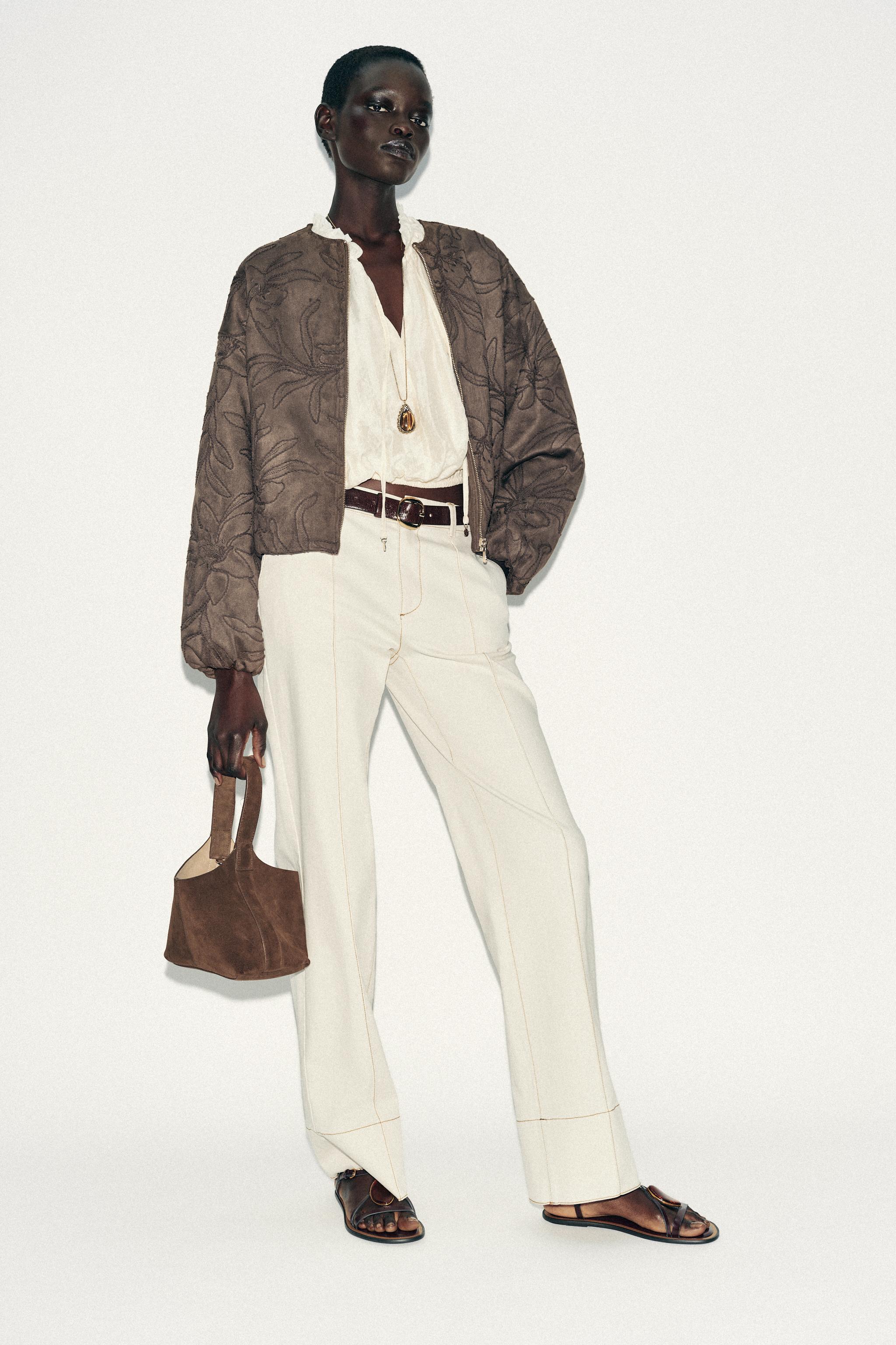 EMBROIDERED FAUX SUEDE BOMBER JACKET