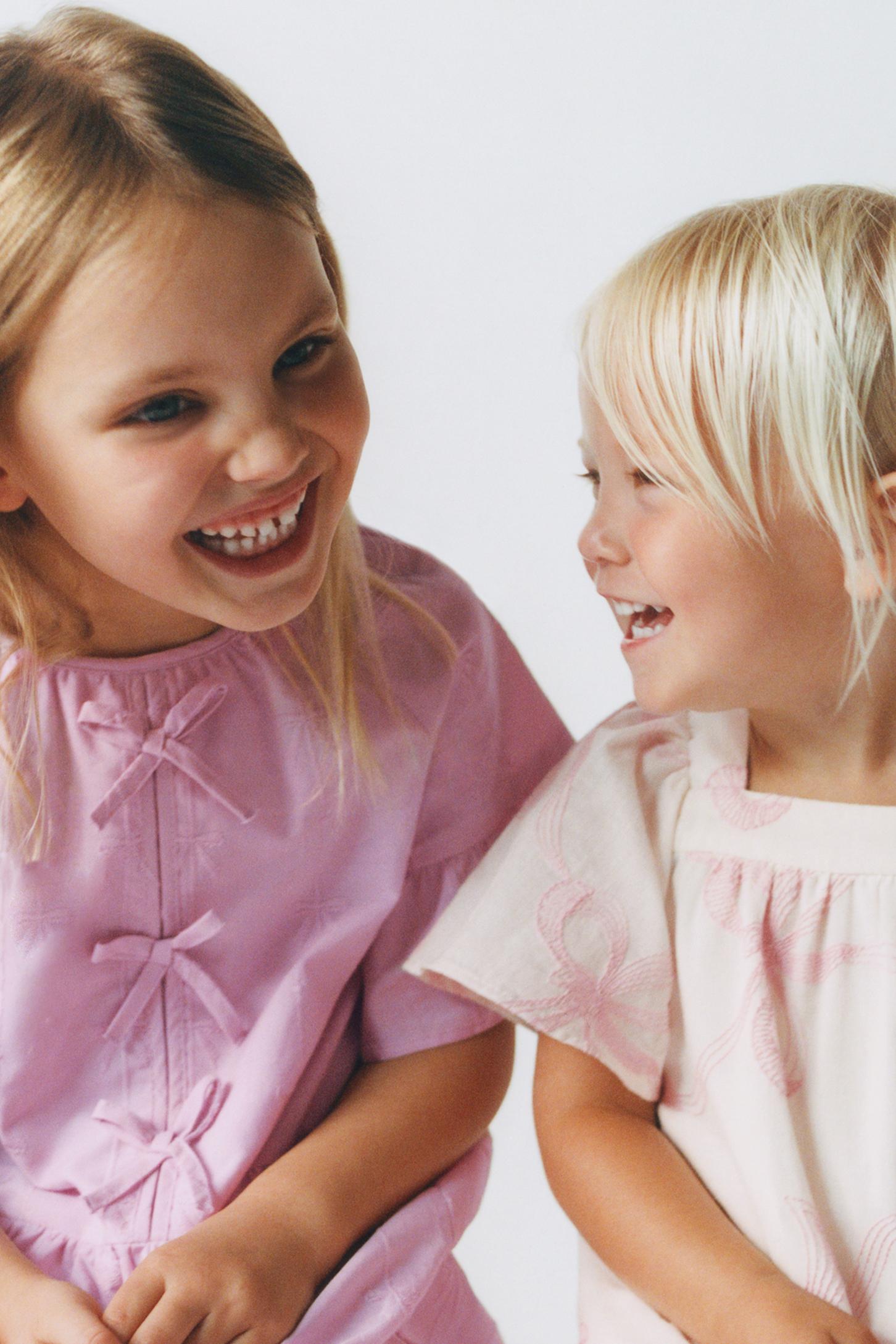 EMBROIDERED BOW POPLIN DRESS