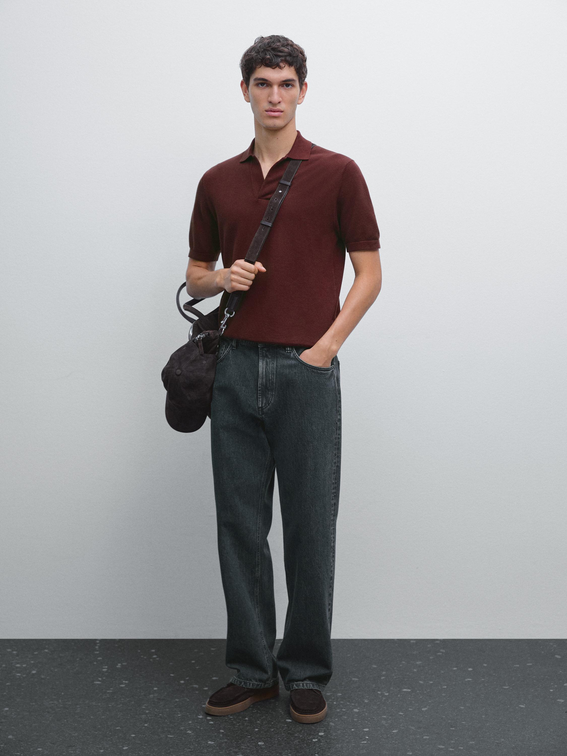 Knit V-neck polo shirt