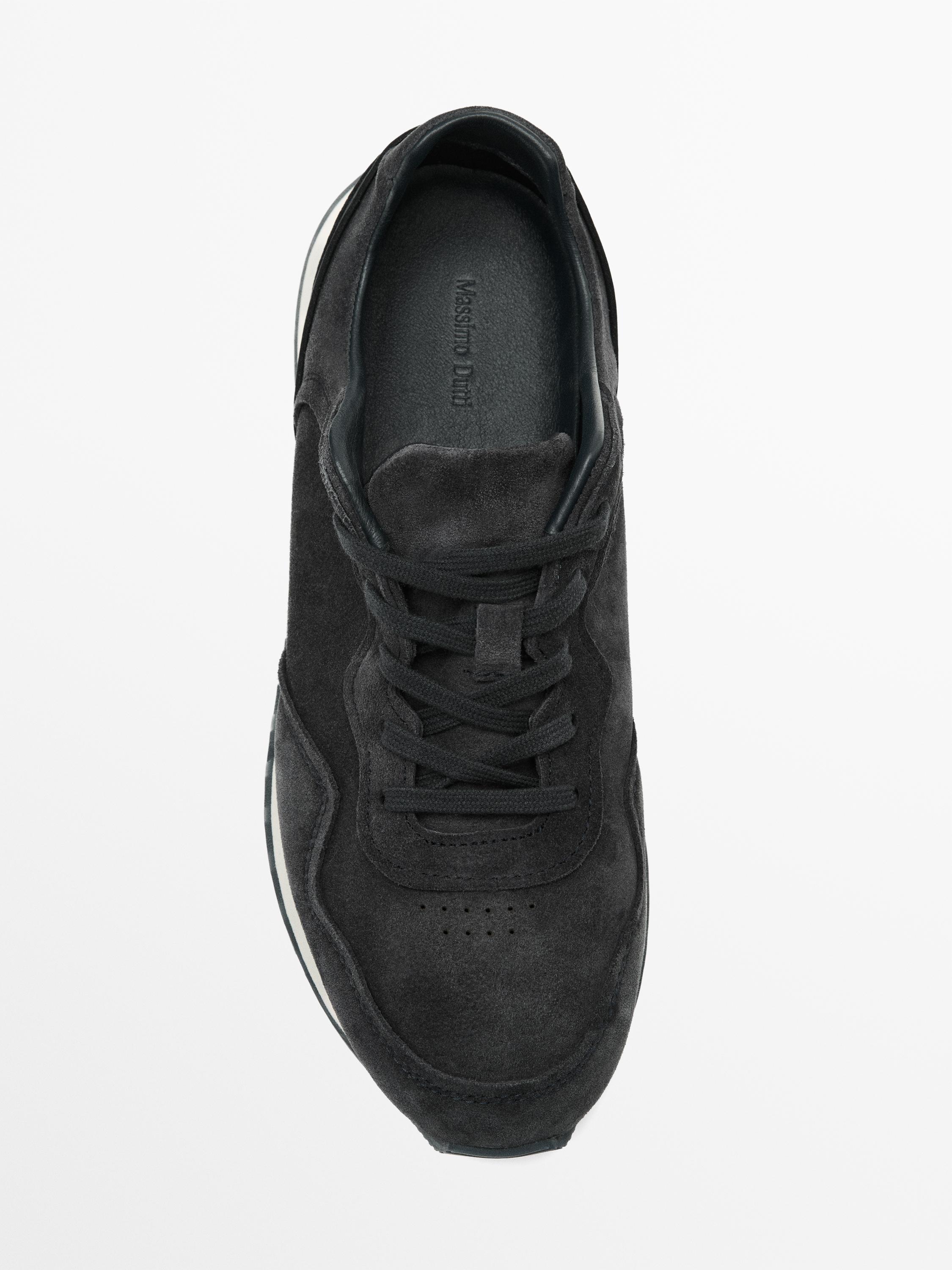 Blue split leather trainers