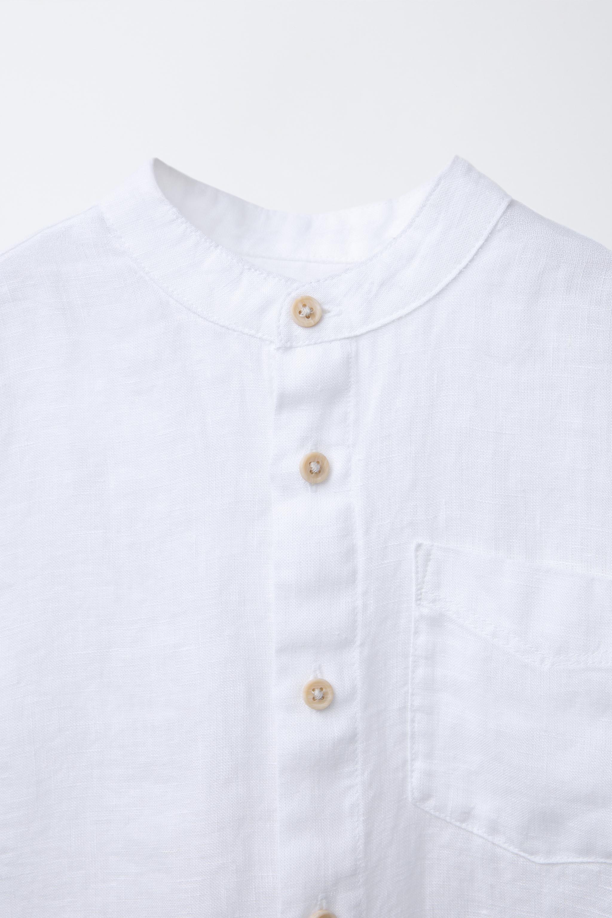 LINEN MANDARIN COLLAR SHIRT
