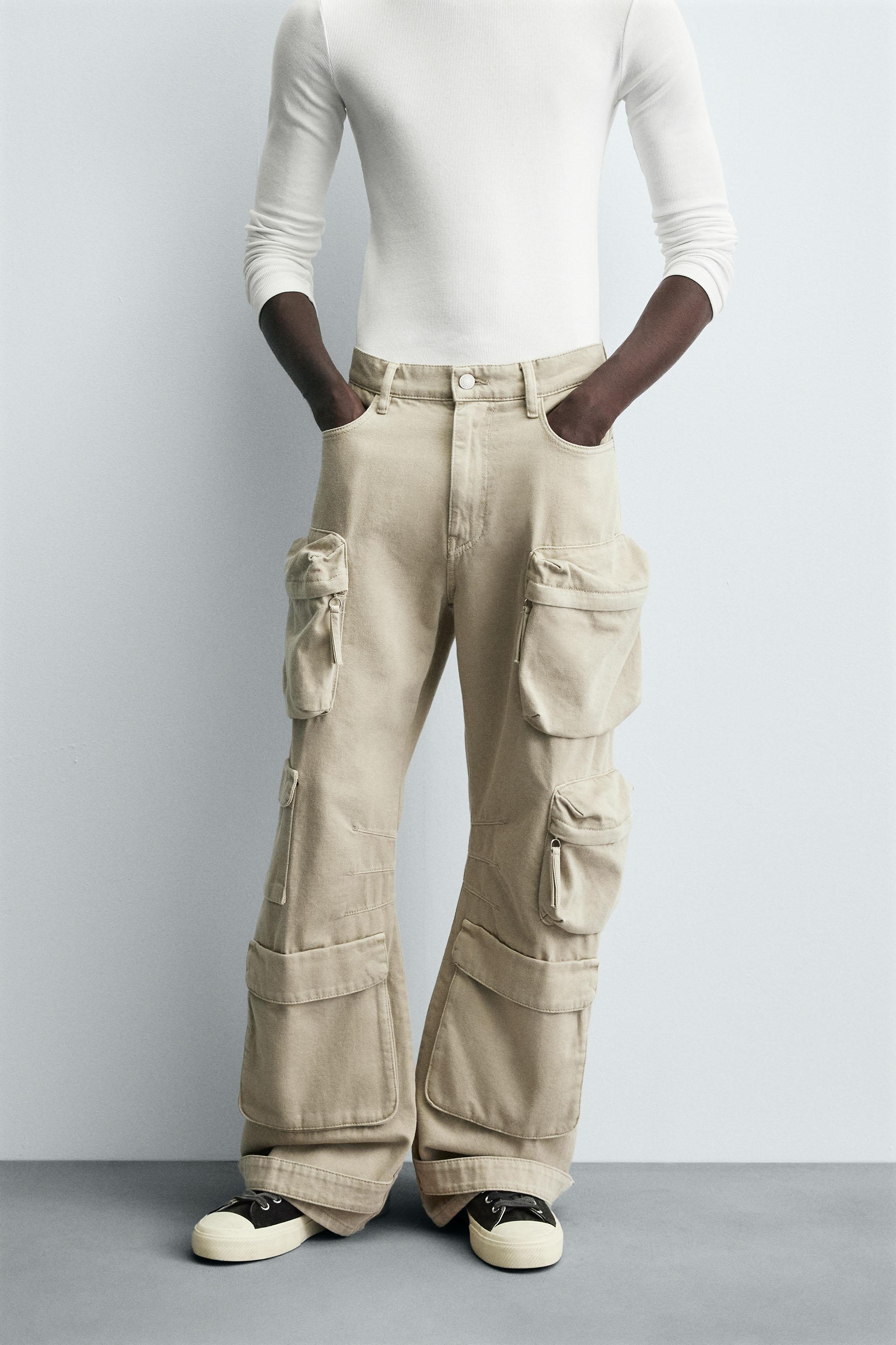 DENIM CARGO PANTS WITH POCKETS