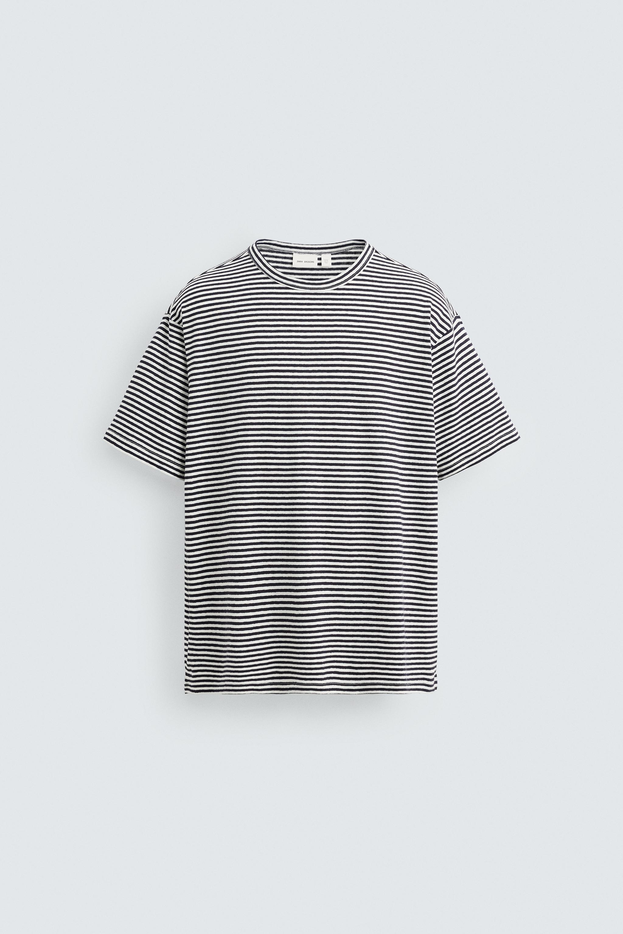 STRIPED COTTON LINEN BLEND T-SHIRT
