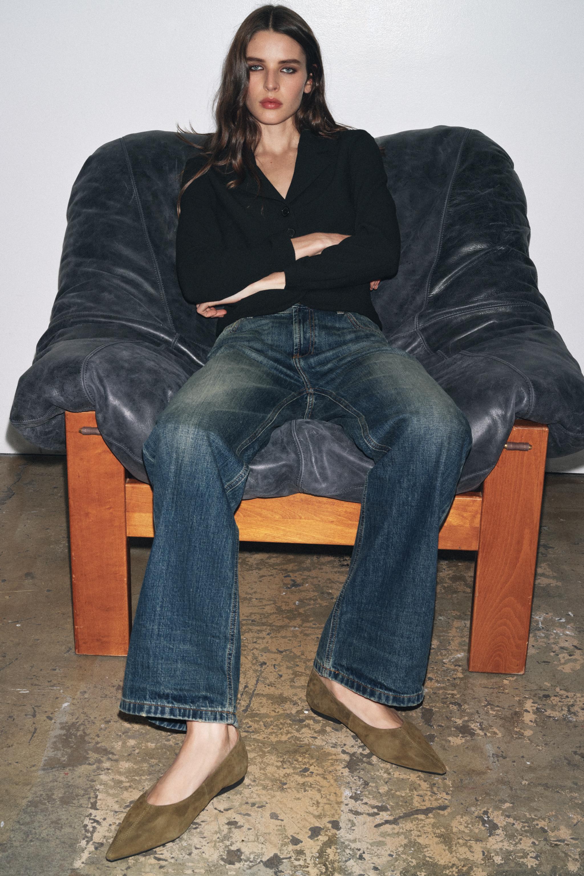 SPLIT LEATHER POINTED TOE BALLET FLATS