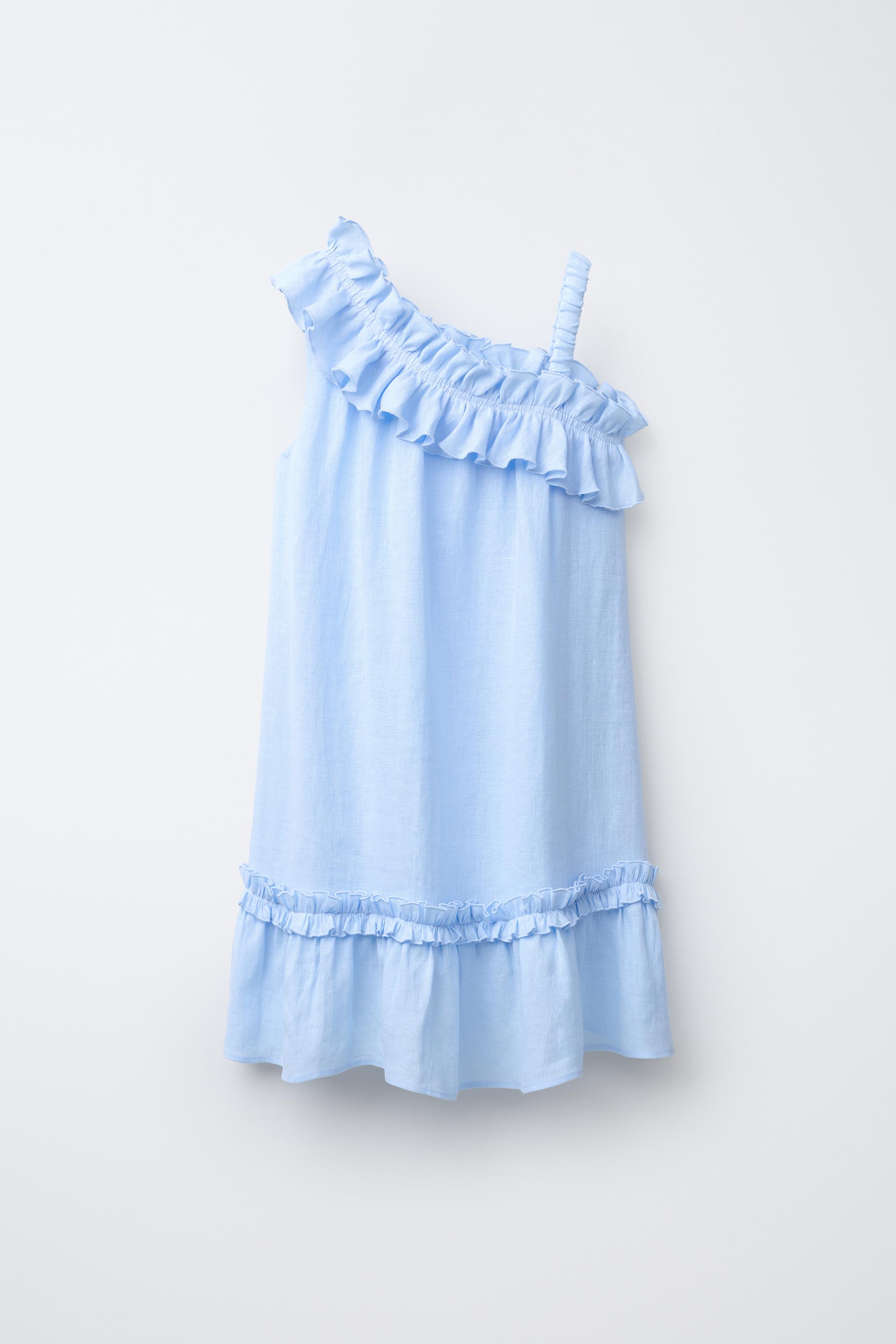 RUFFLED DRESS. 100% LINEN