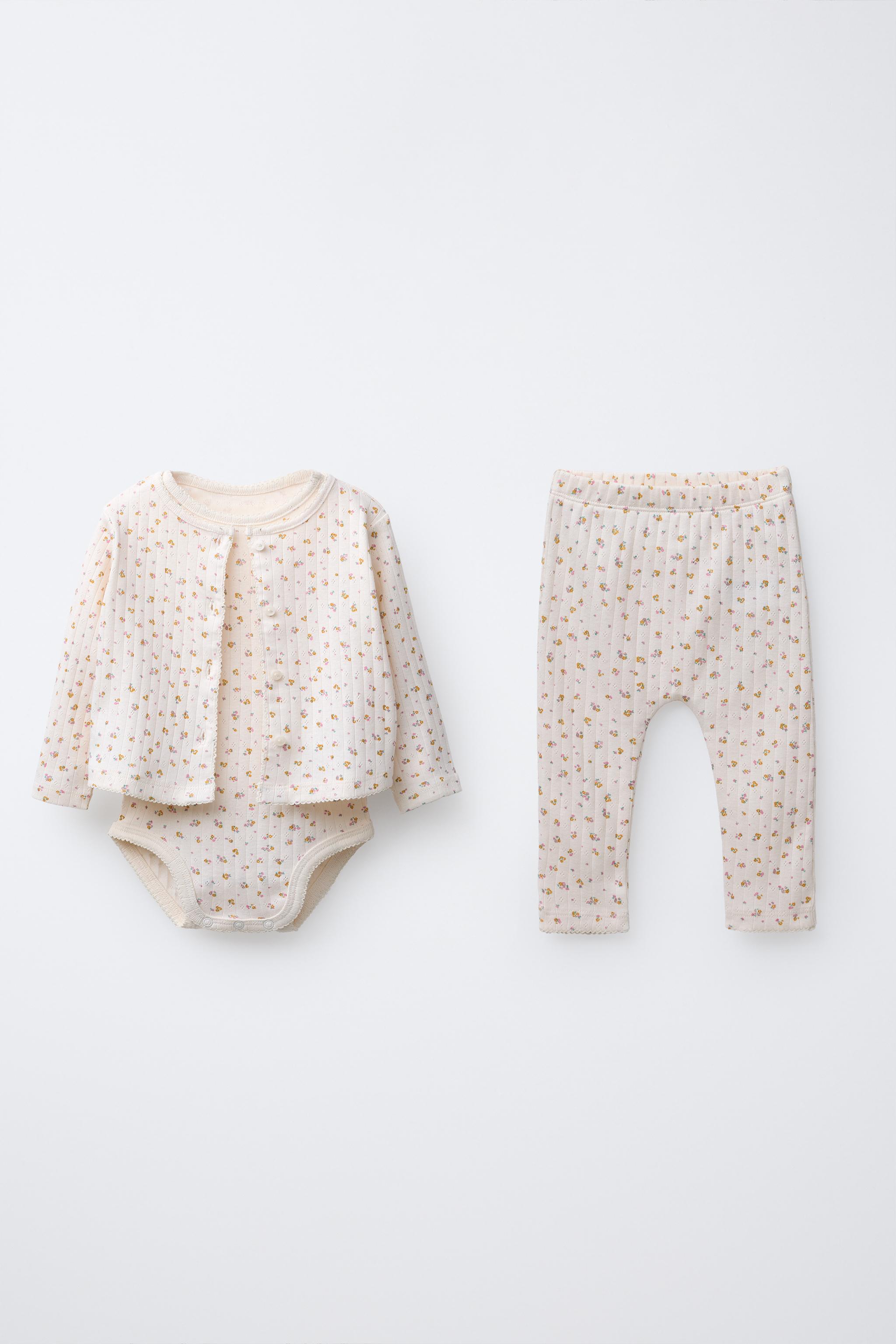 FLORAL PRINT CARDIGAN, BODYSUIT & LEGGING SET