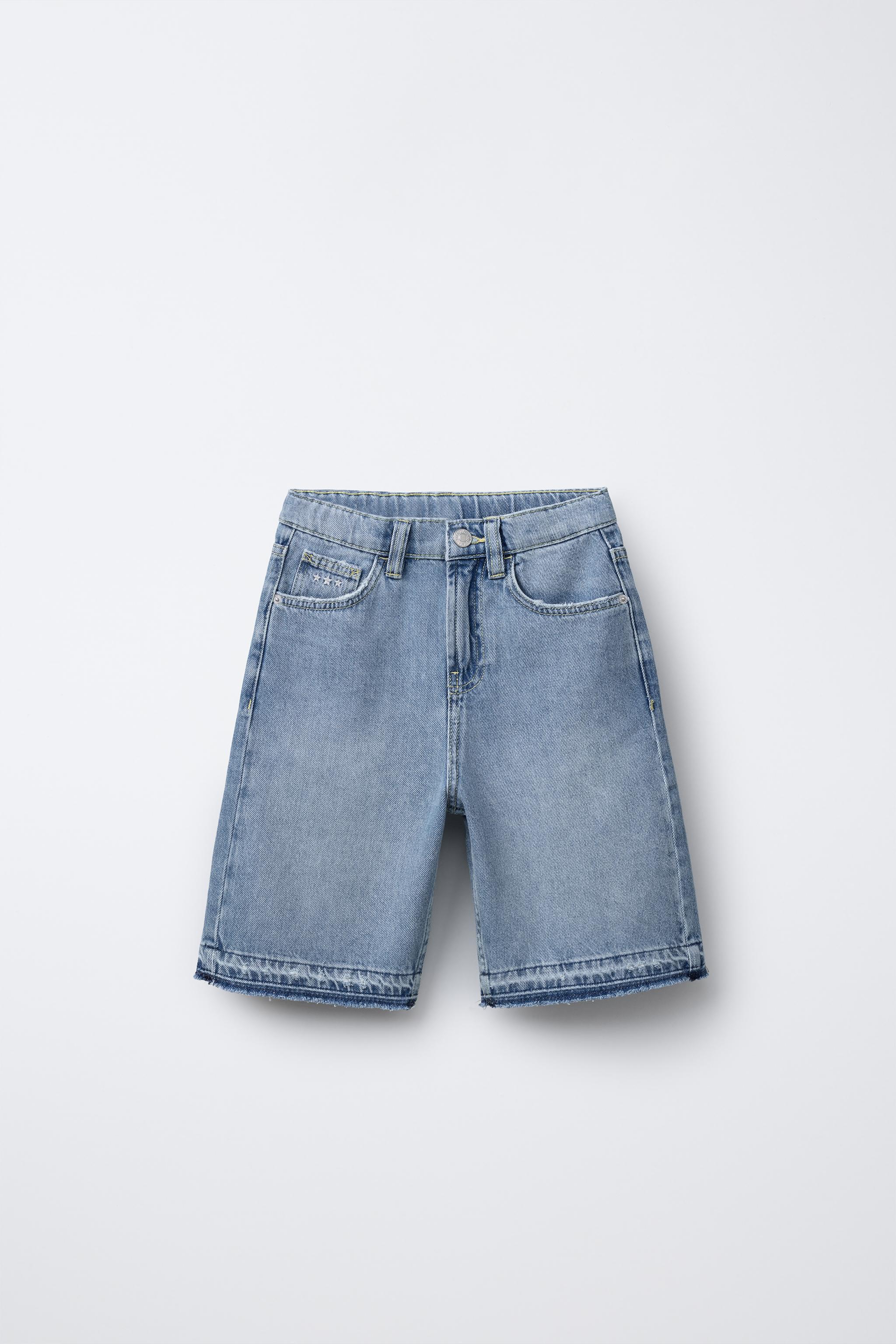 FRAYED EMBROIDERED DENIM SHORTS