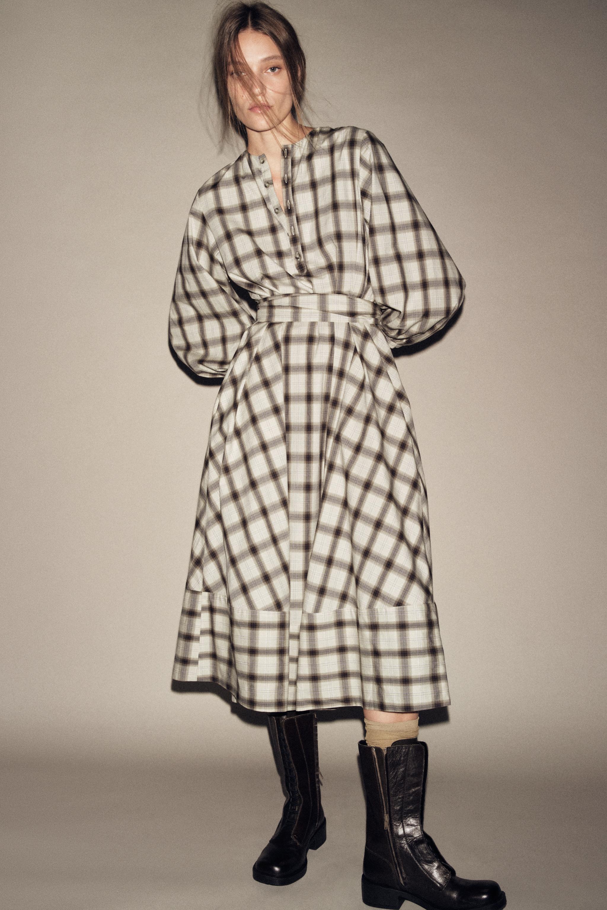 ZW COLLECTION PLAID SHIRT DRESS