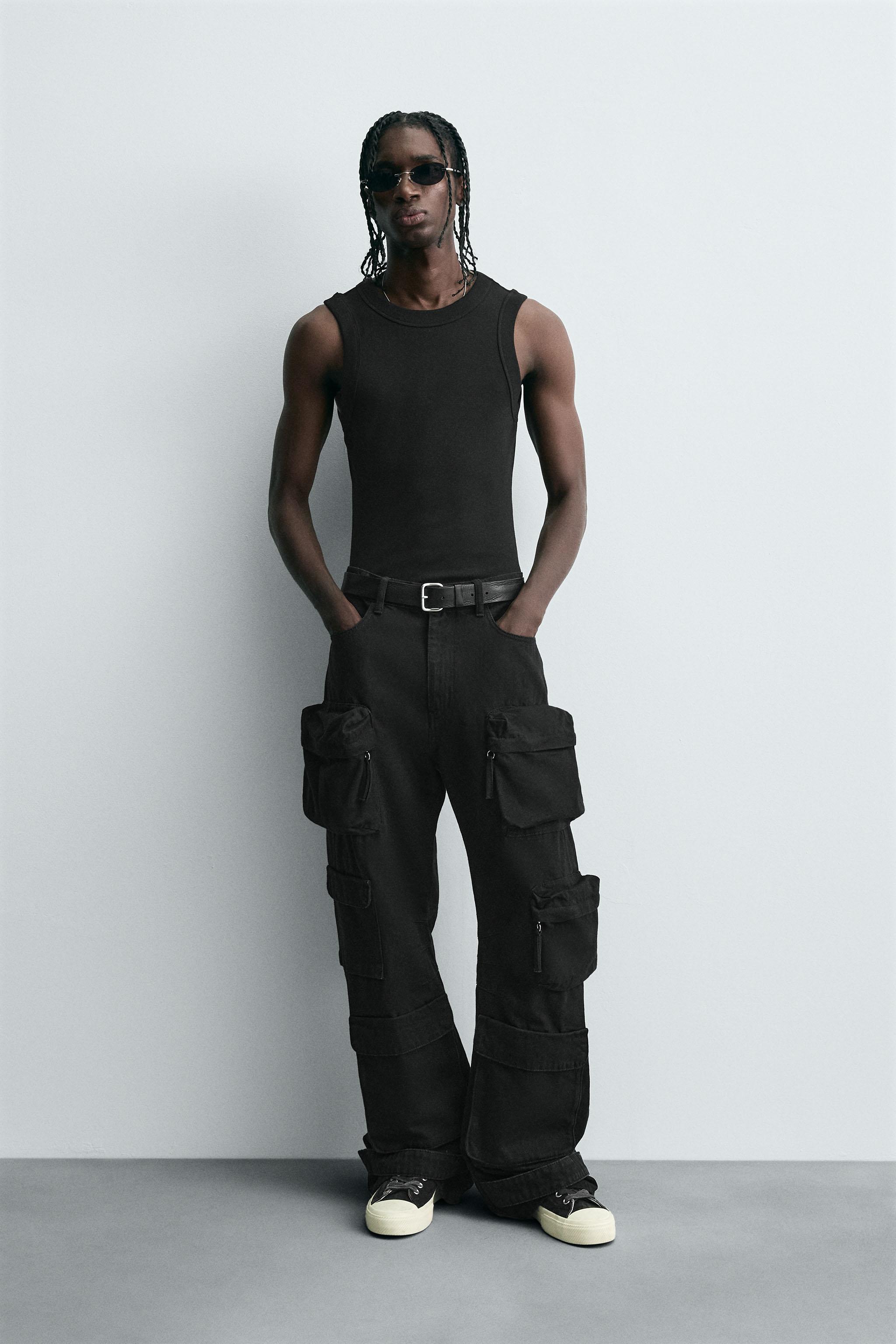 DENIM CARGO PANTS WITH POCKETS