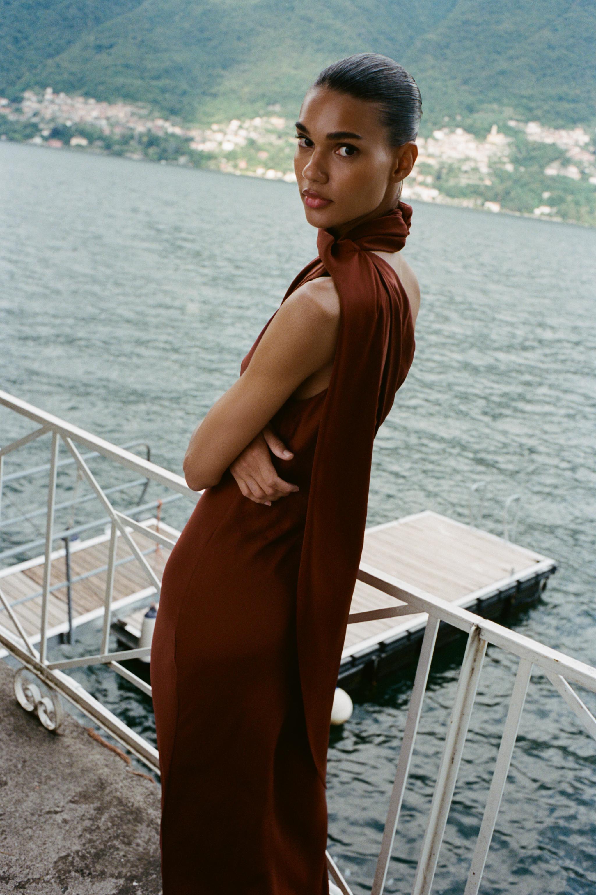 ASYMMETRIC SCARF MIDI DRESS