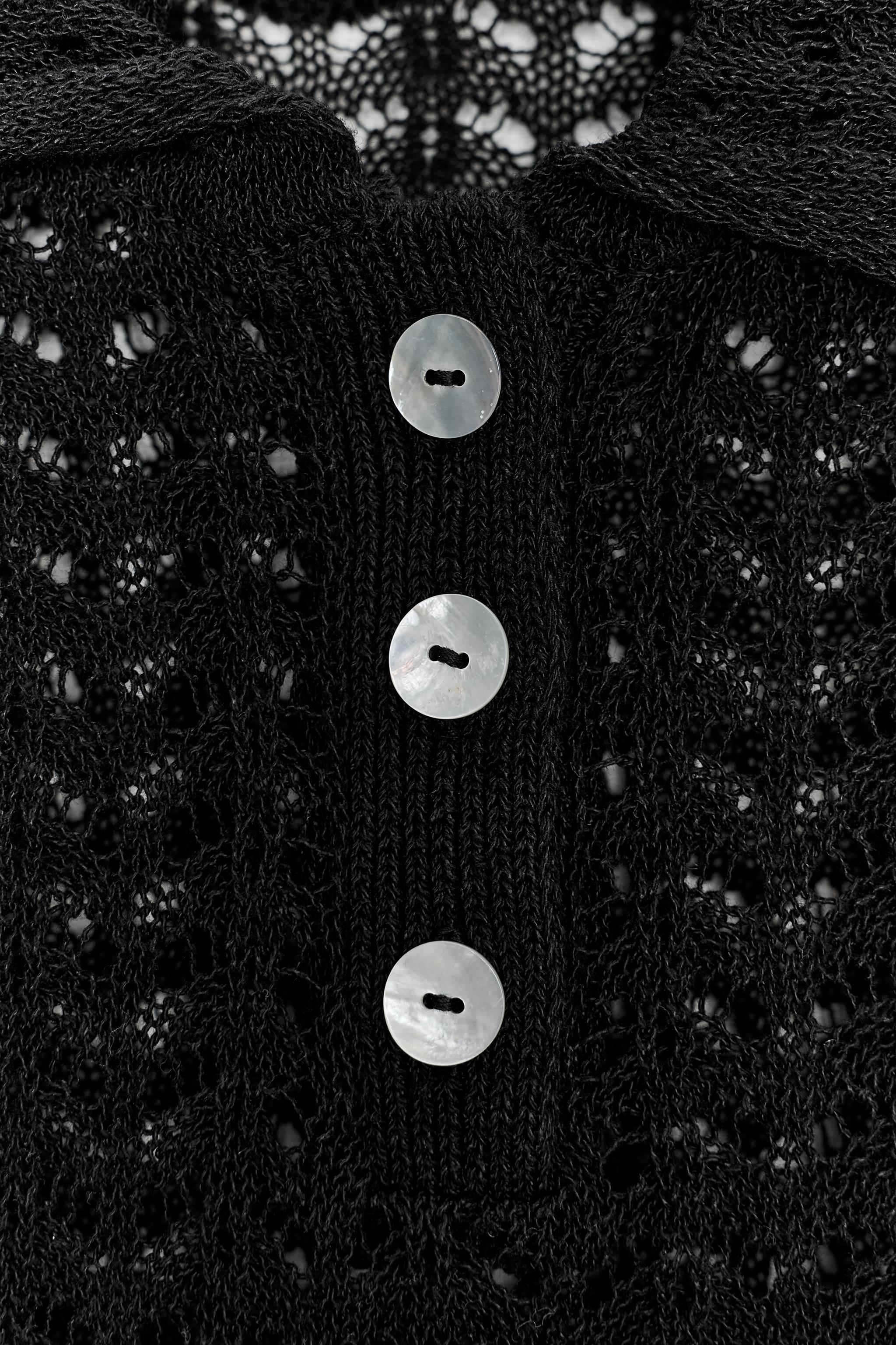 POINTELLE KNIT POLO COLLAR TOP