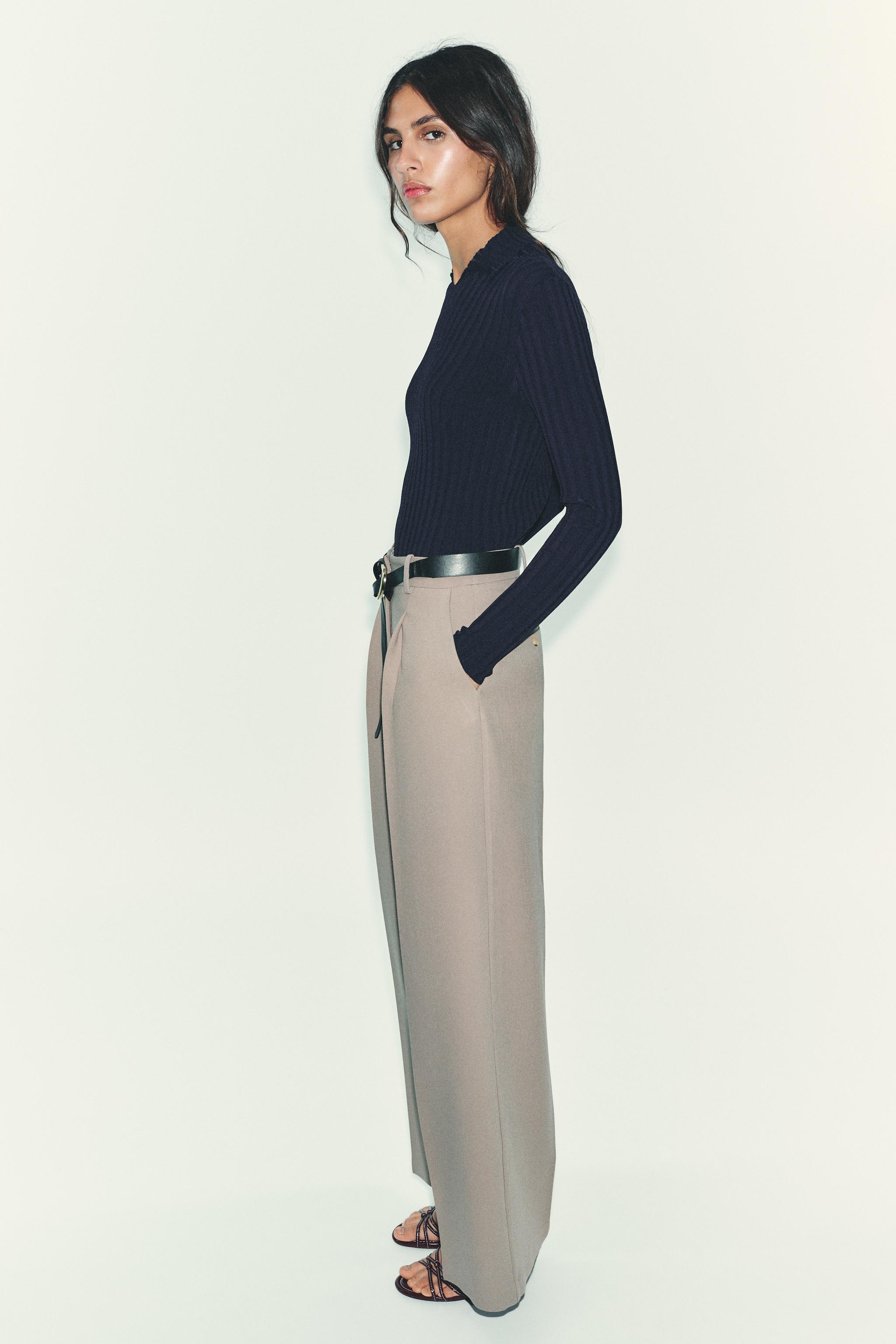 STRAIGHT LEG PLEATED BELTED PANTS