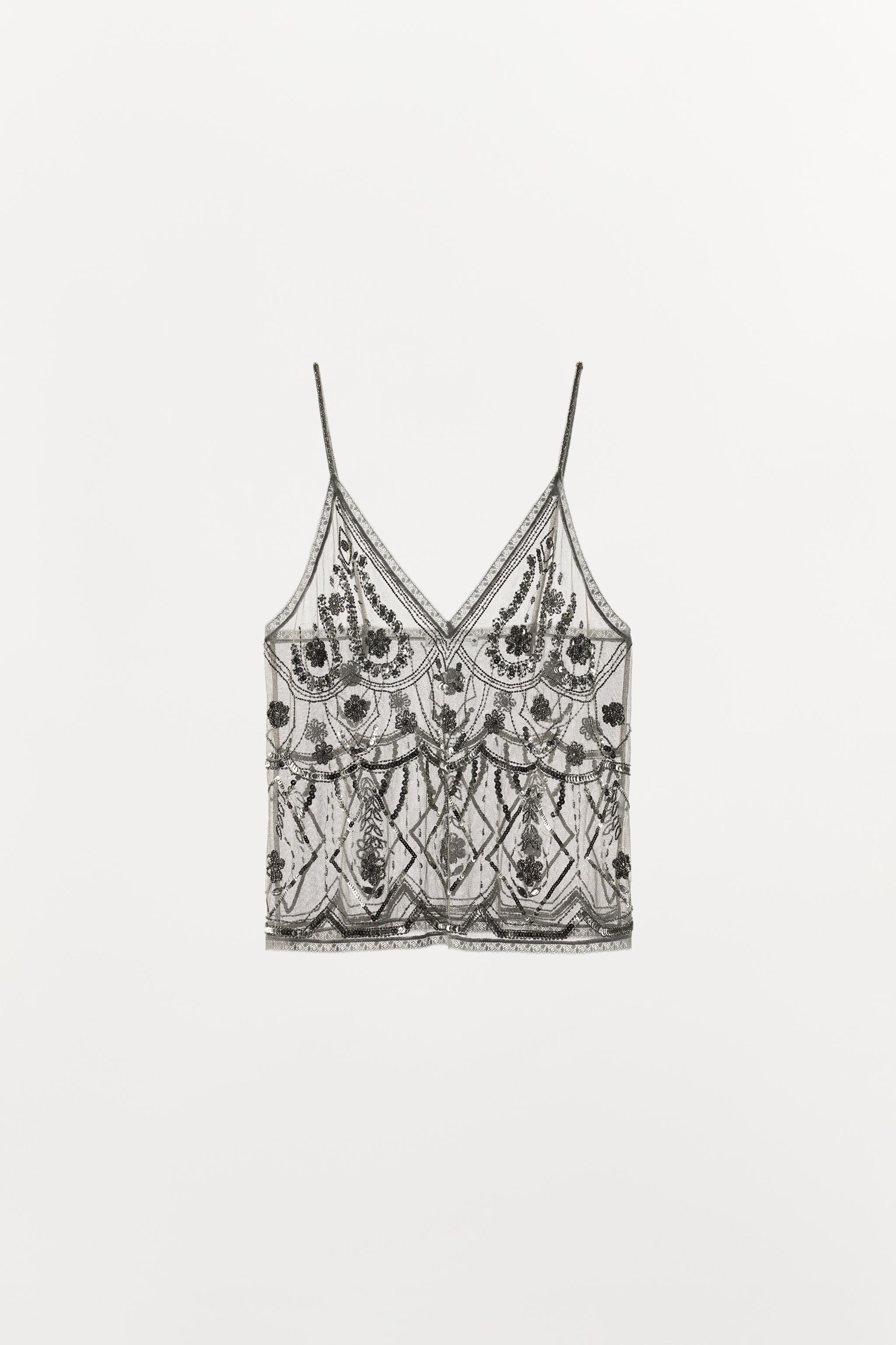 TULLE BEADED SEQUIN TOP