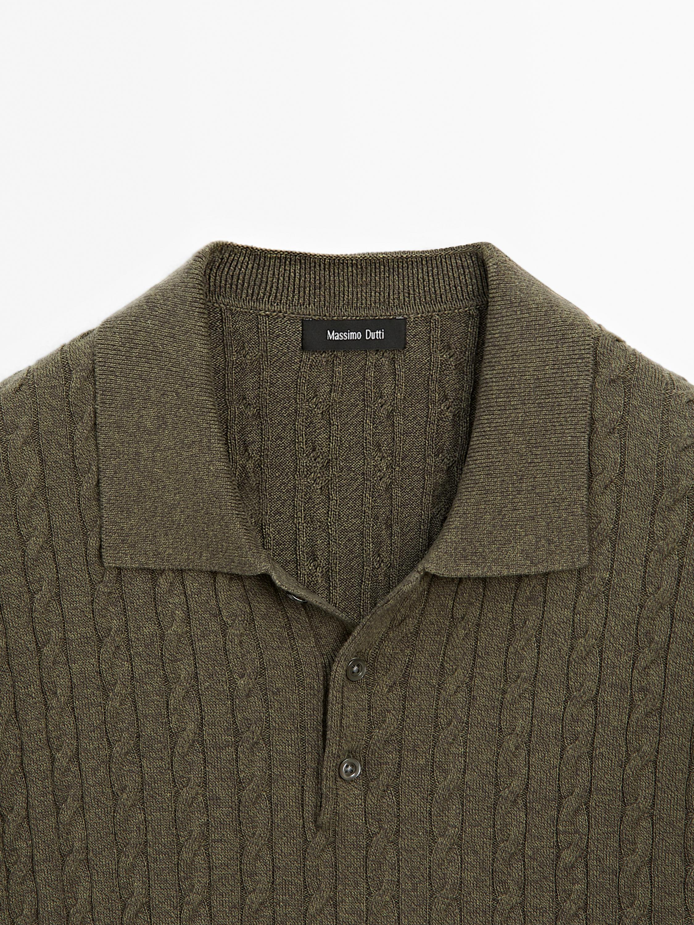 Cable-knit polo shirt