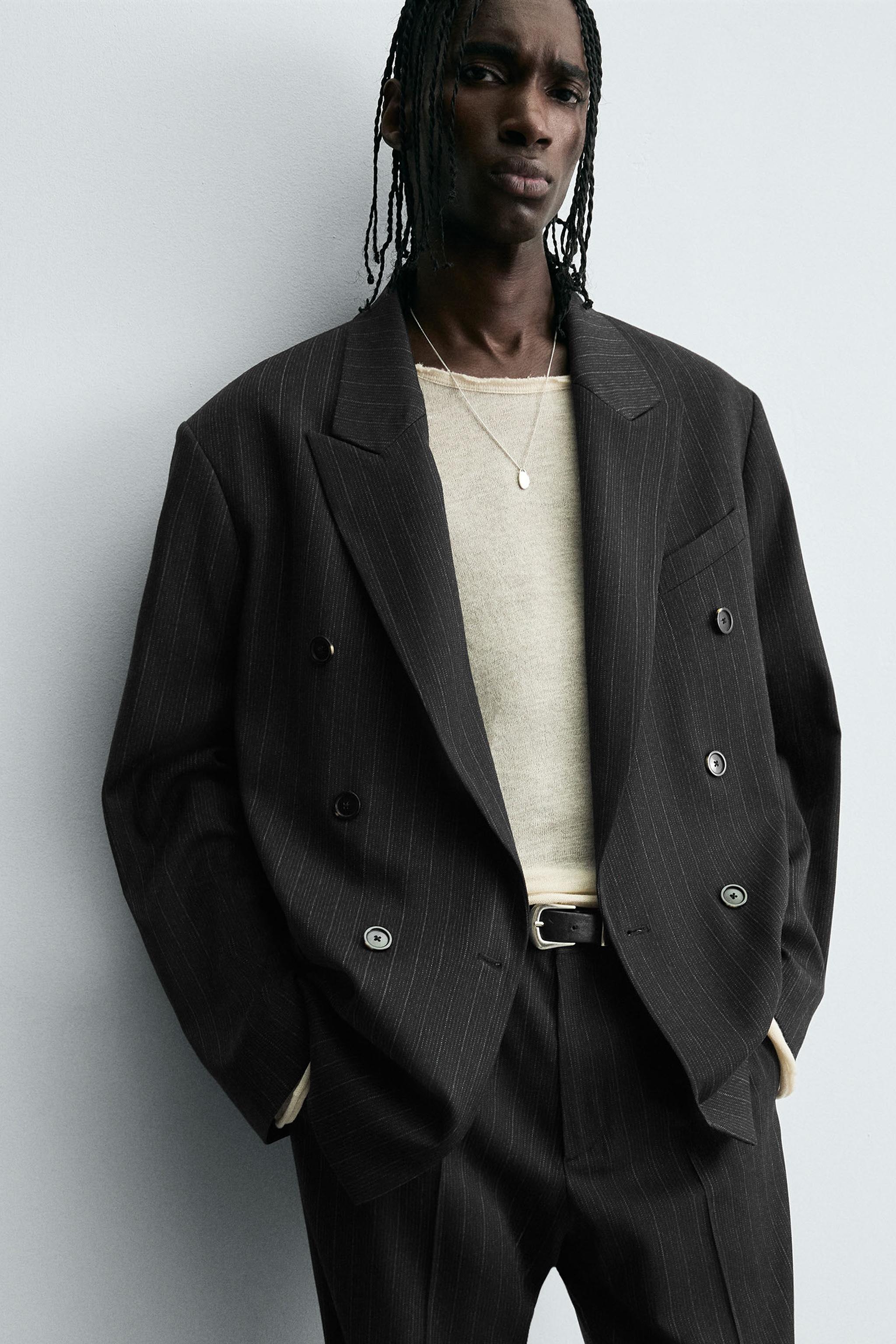 STRIPED DOUBLE BREASTED SUIT BLAZER