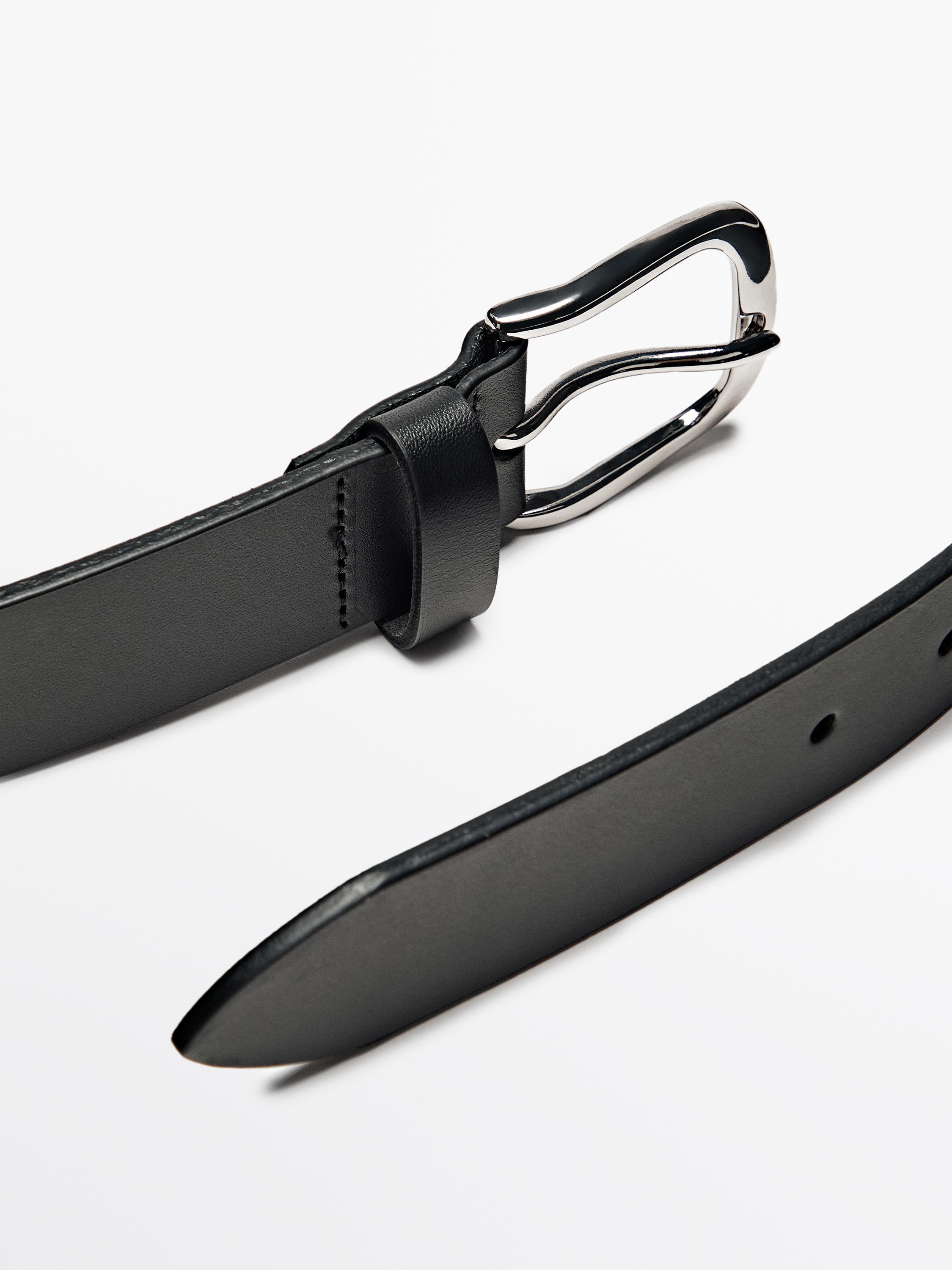 Soft nappa leather belt with nickel grey buckle