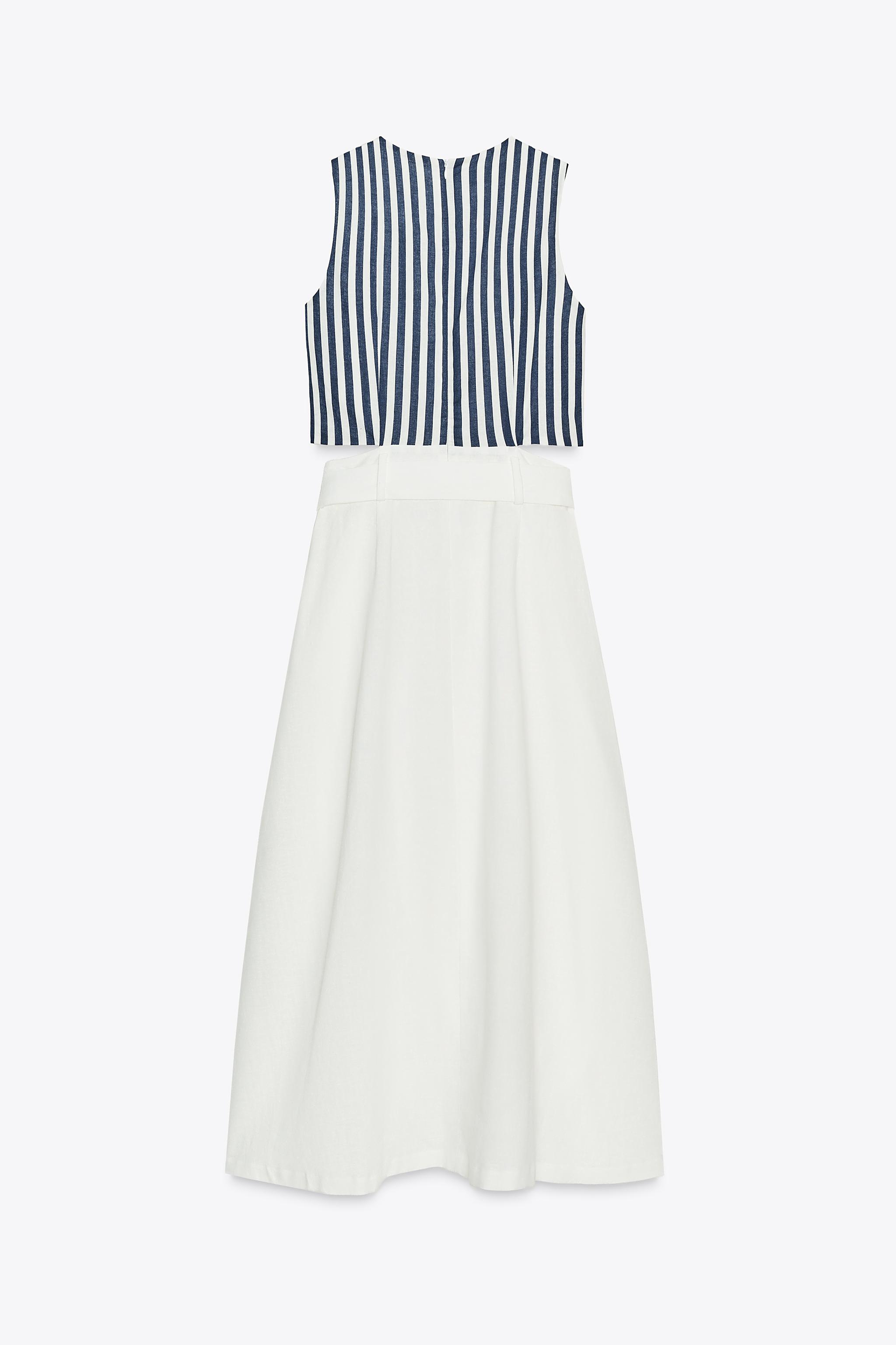 LINEN BELTED COMBINATION MAXI DRESS