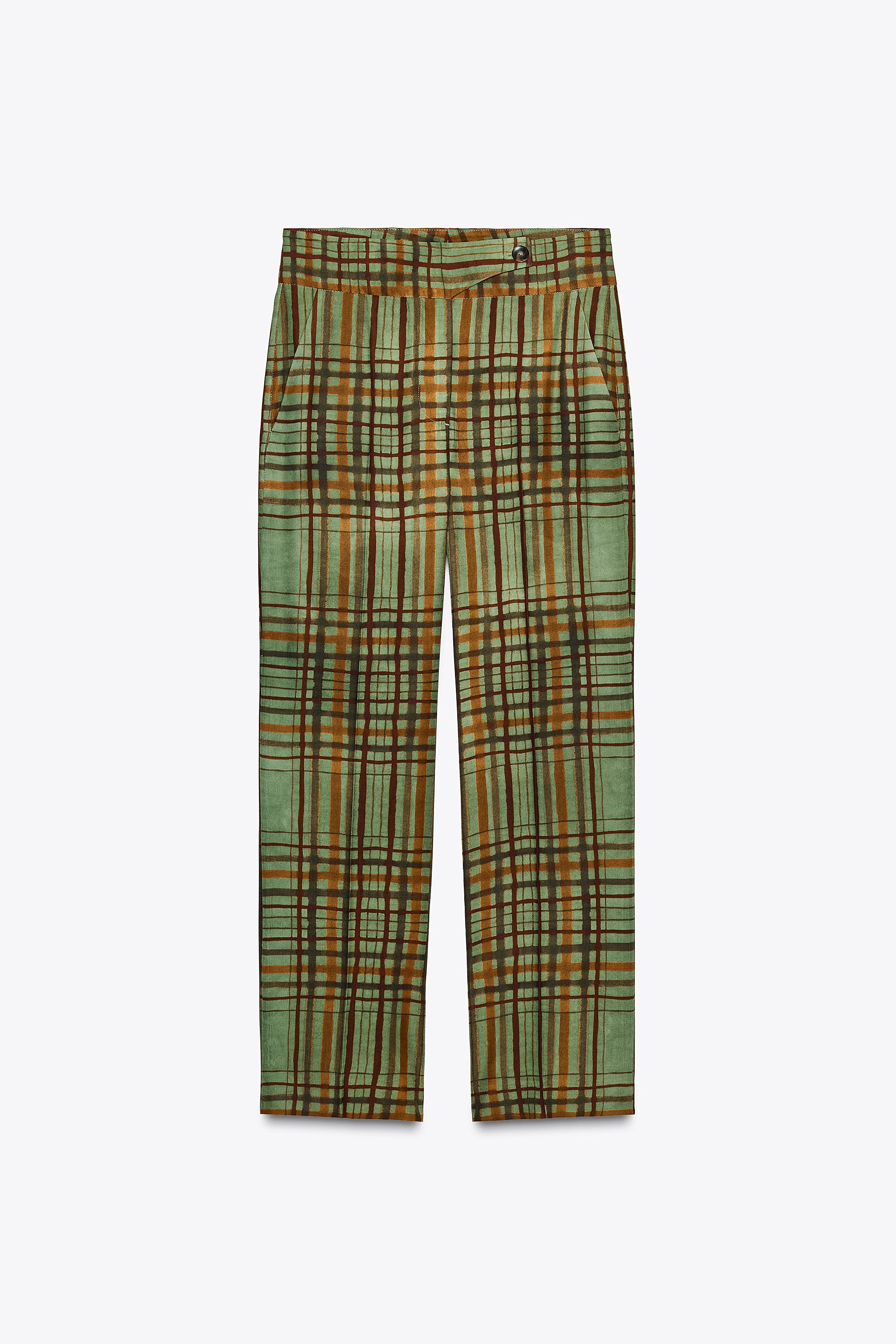 ZW COLLECTION CROP FLARE PLAID PANTS