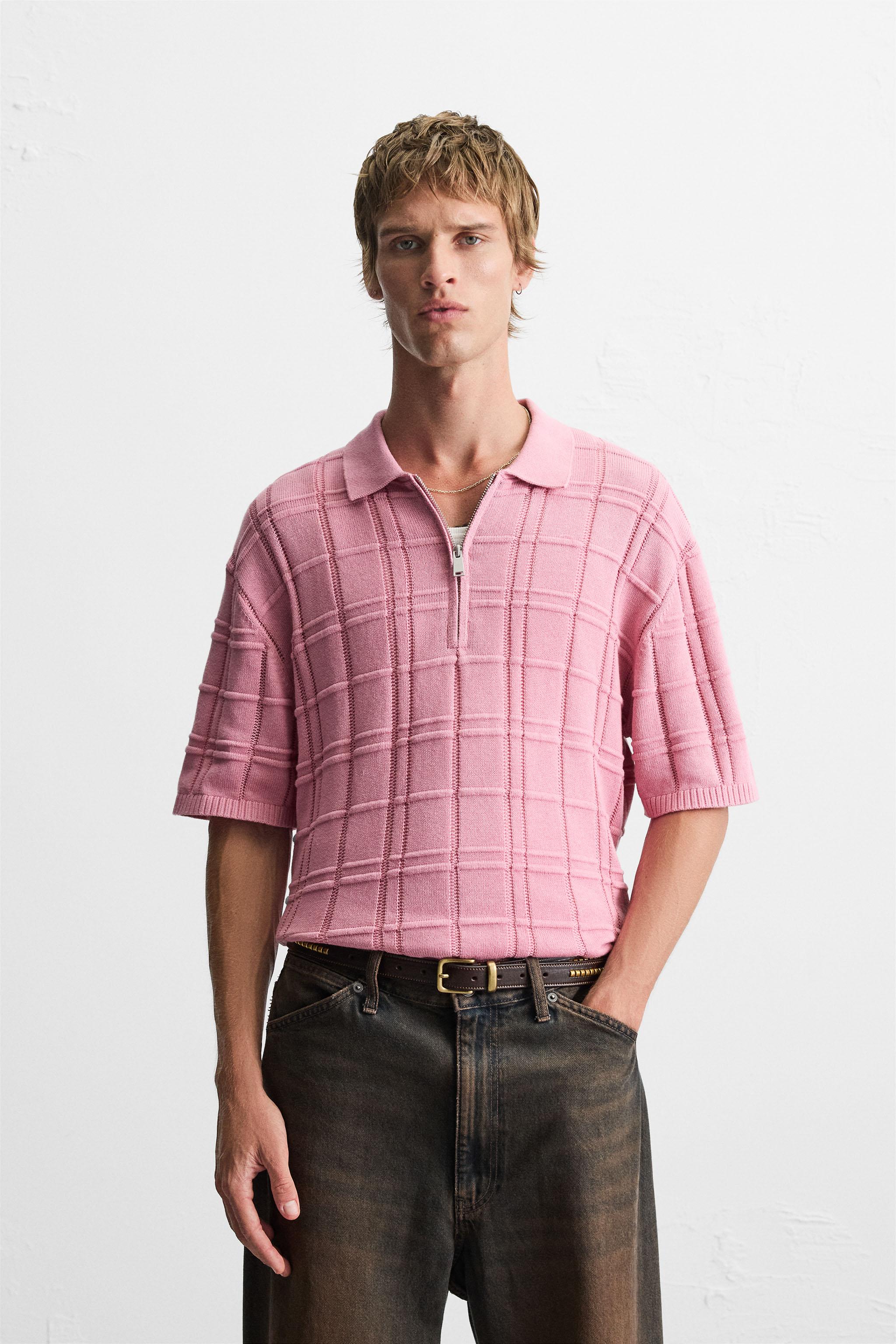CHECKERED JACQUARD KNIT POLO SHIRT
