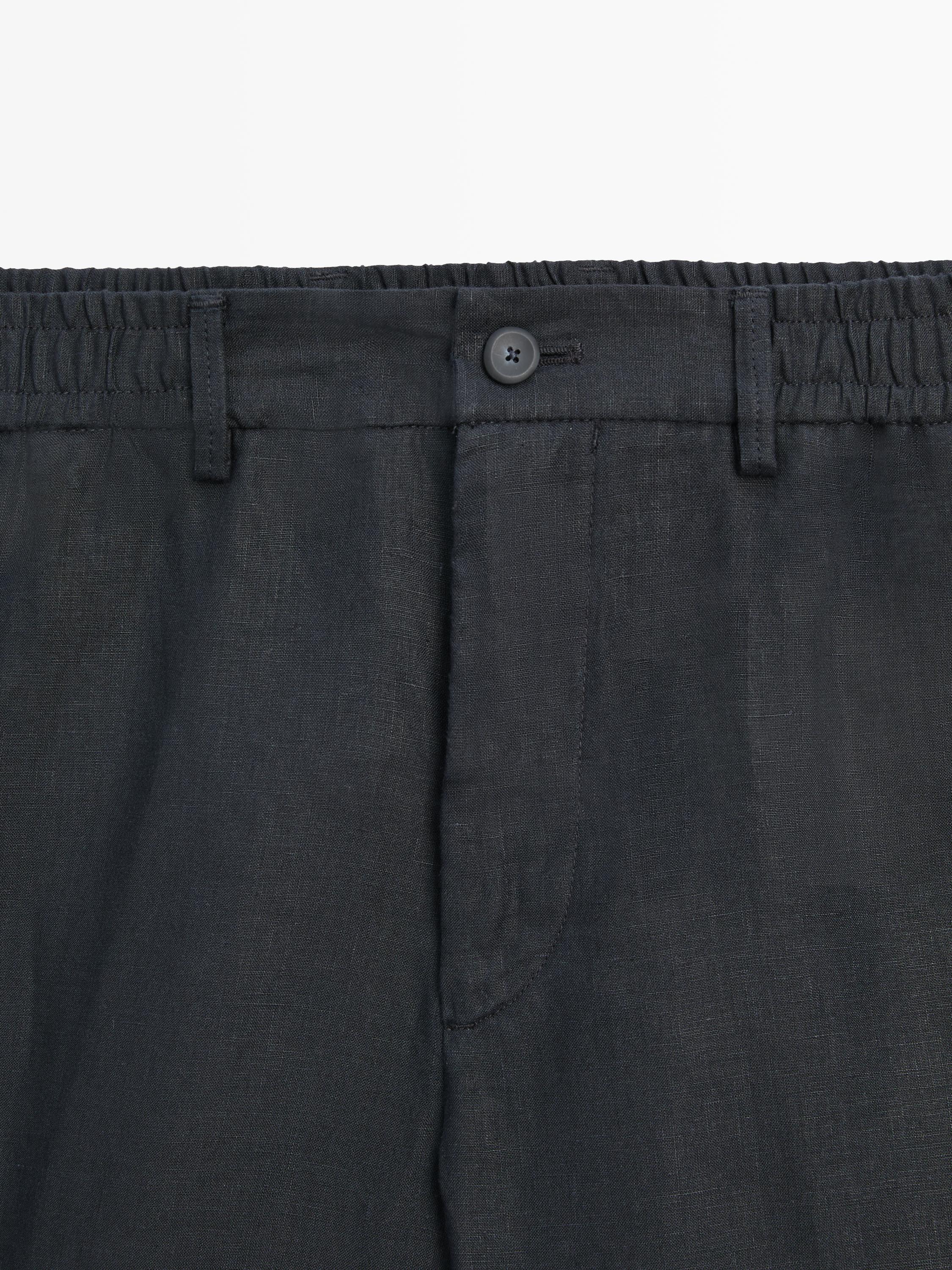 100% linen semi-jogger fit Bermuda shorts