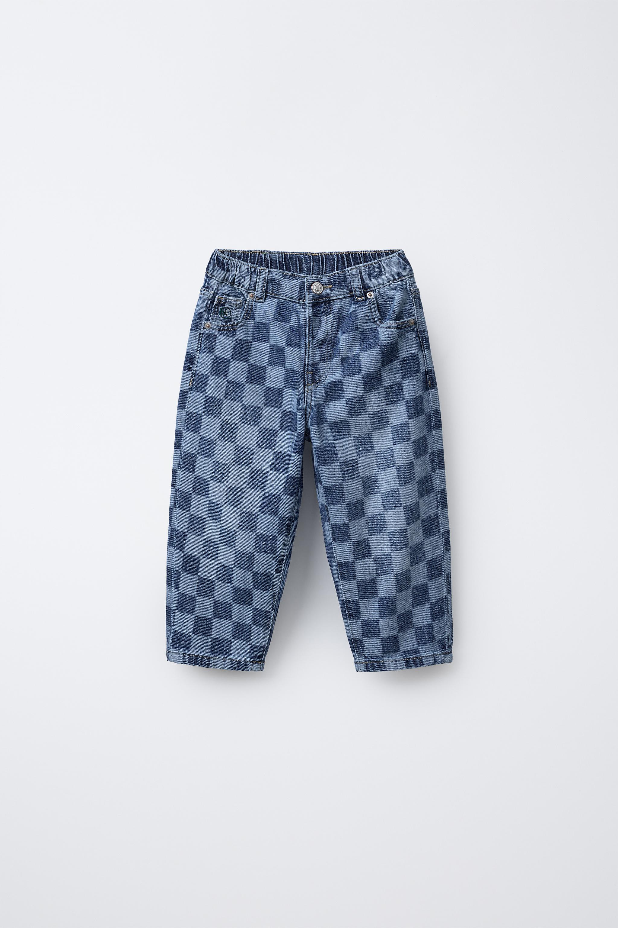 CHECKERBOARD STRAIGHT JEANS