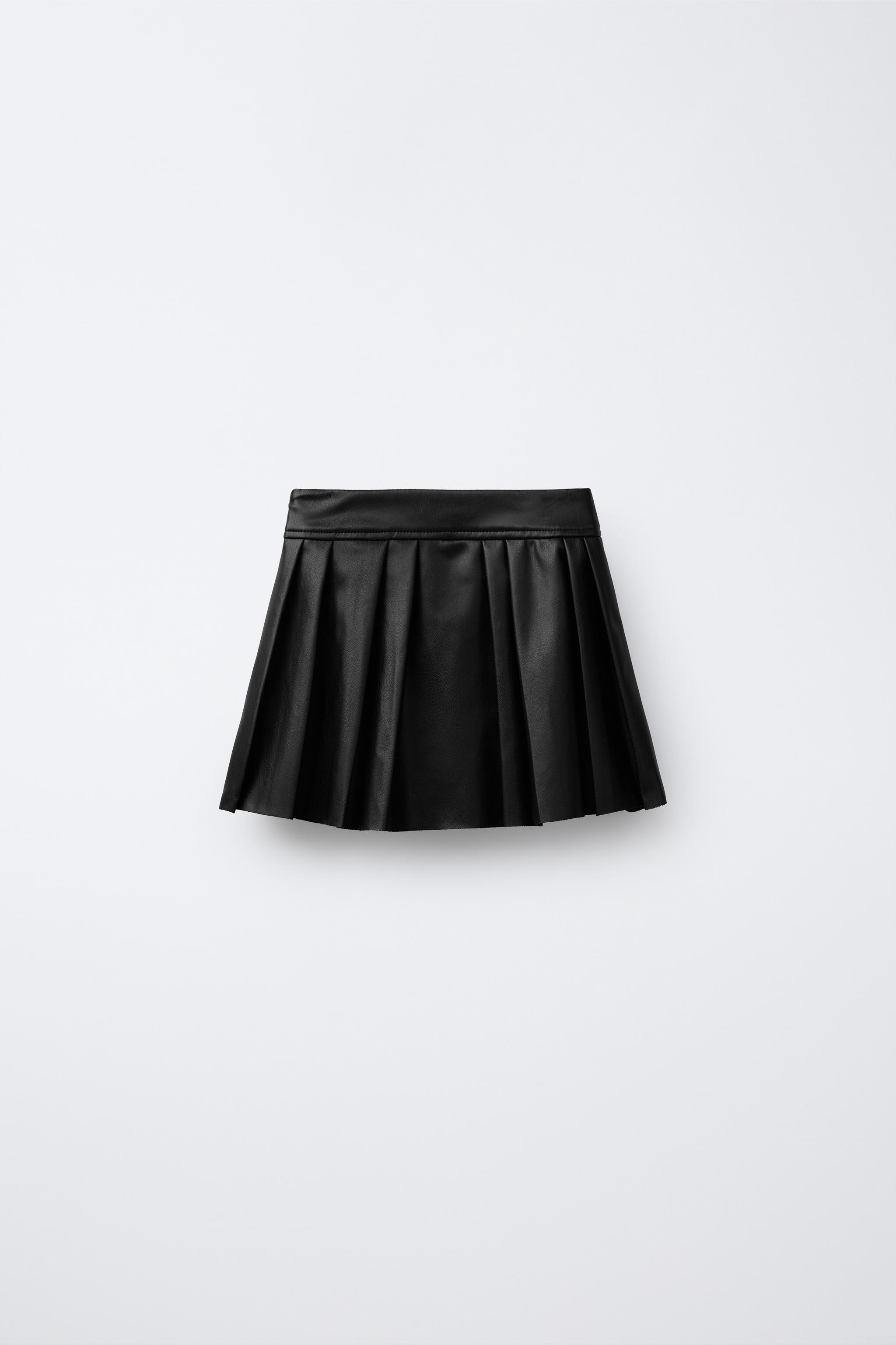 FAUX LEATHER BOX PLEAT SKIRT WITH TIES