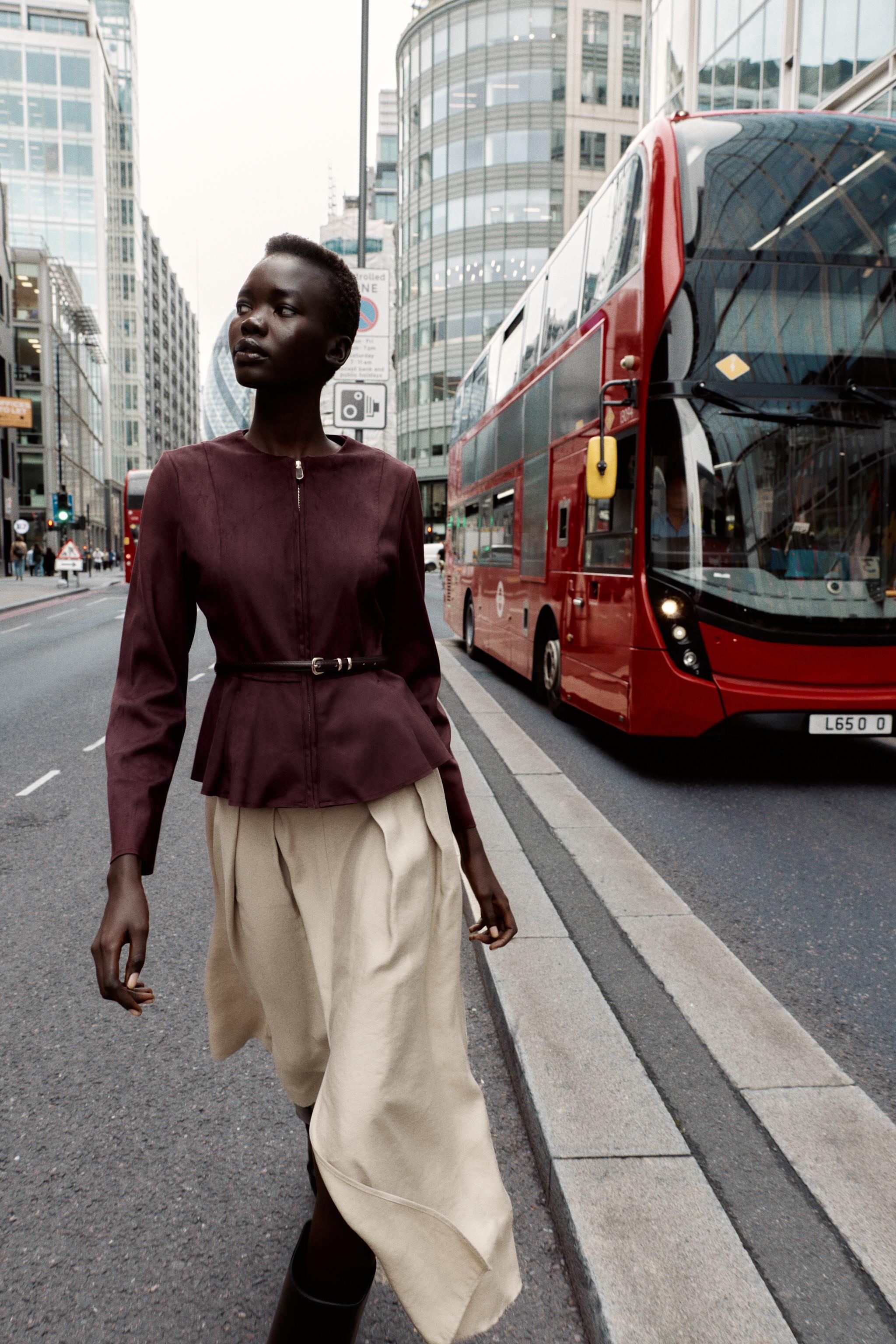 FAUX SUEDE BELTED PEPLUM JACKET