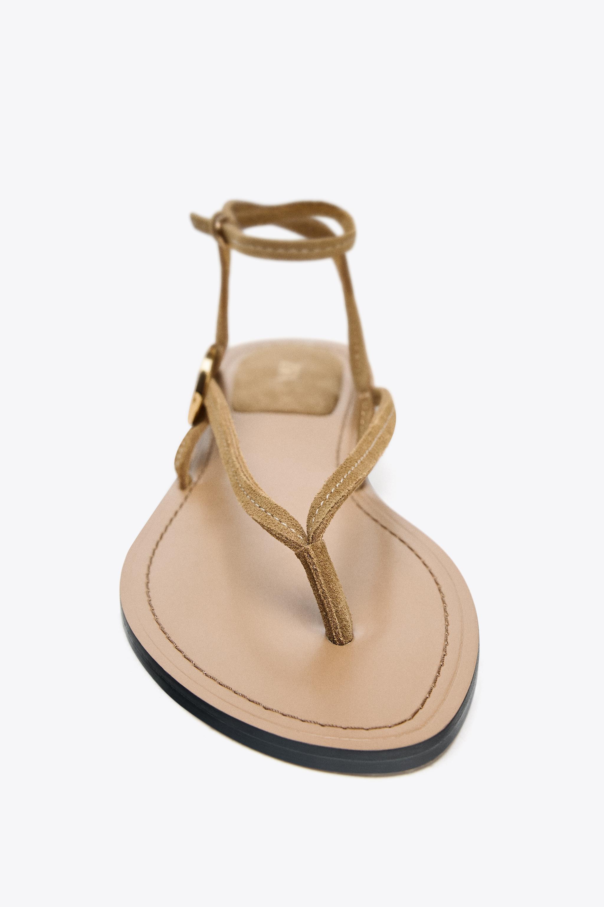 SUEDE FLAT SANDALS WITH APPLIQUÉ