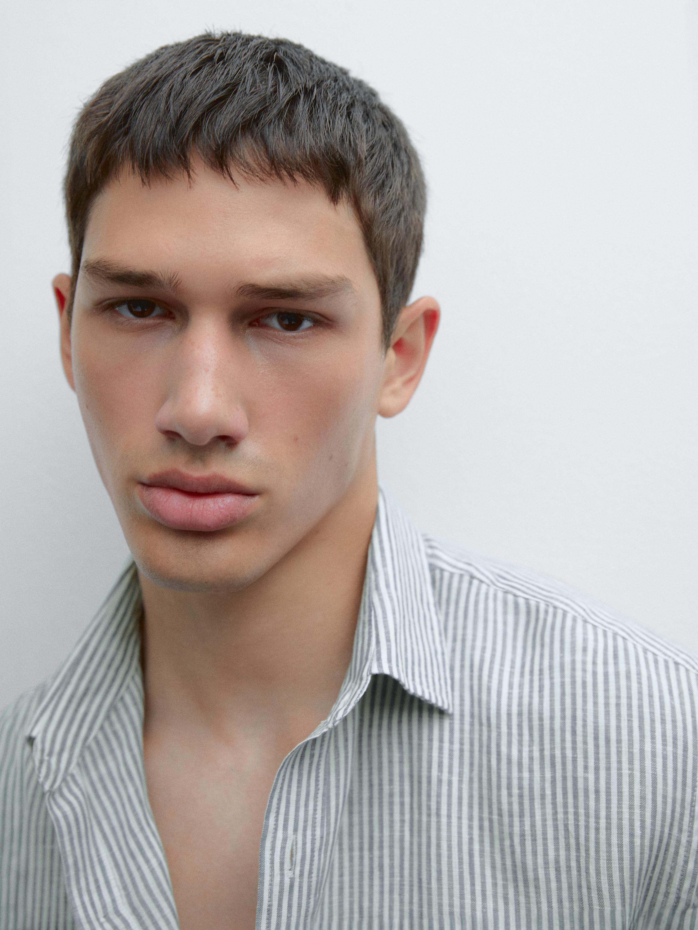 Regular fit striped linen shirt