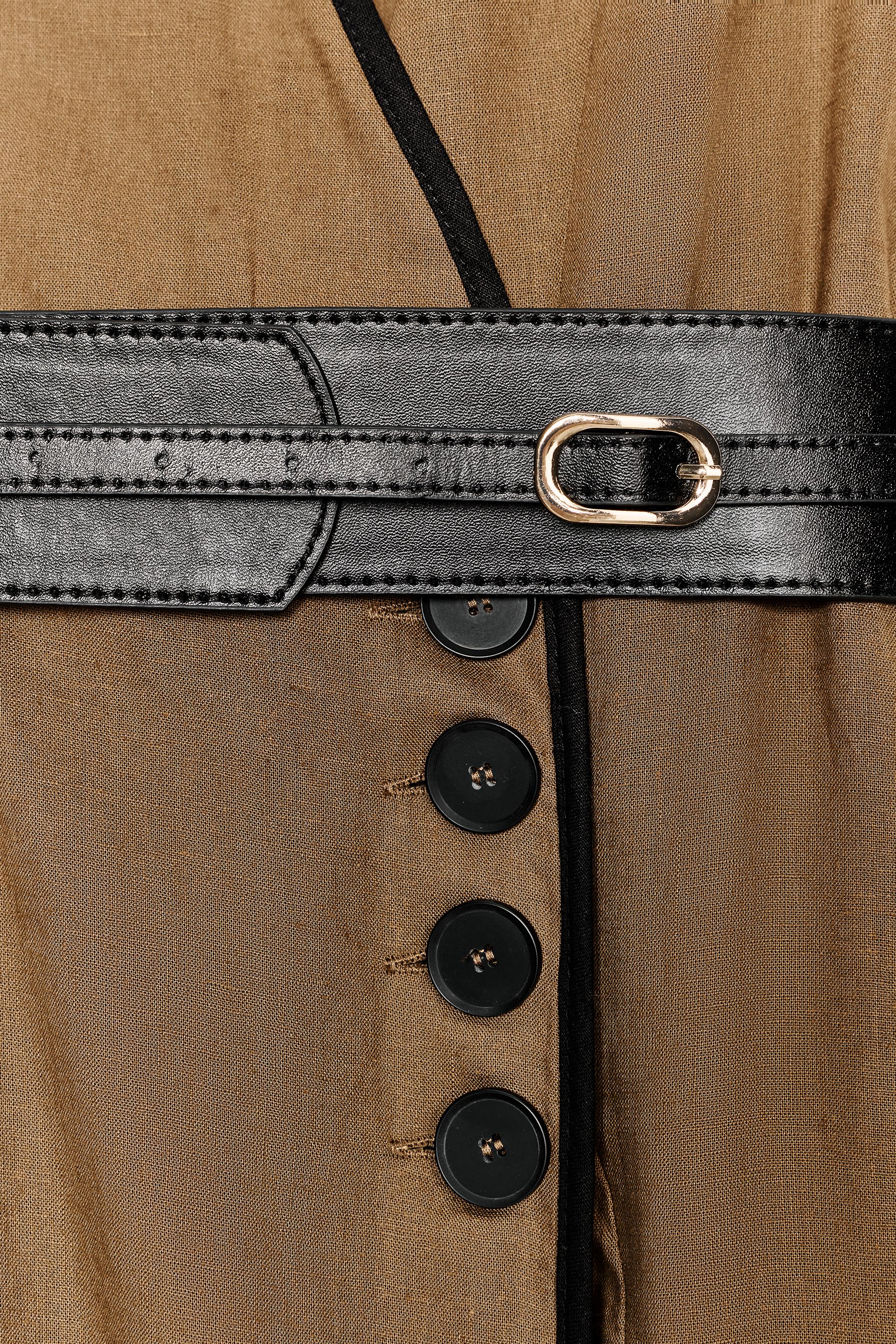 LINEN BELTED MIDI DRESS