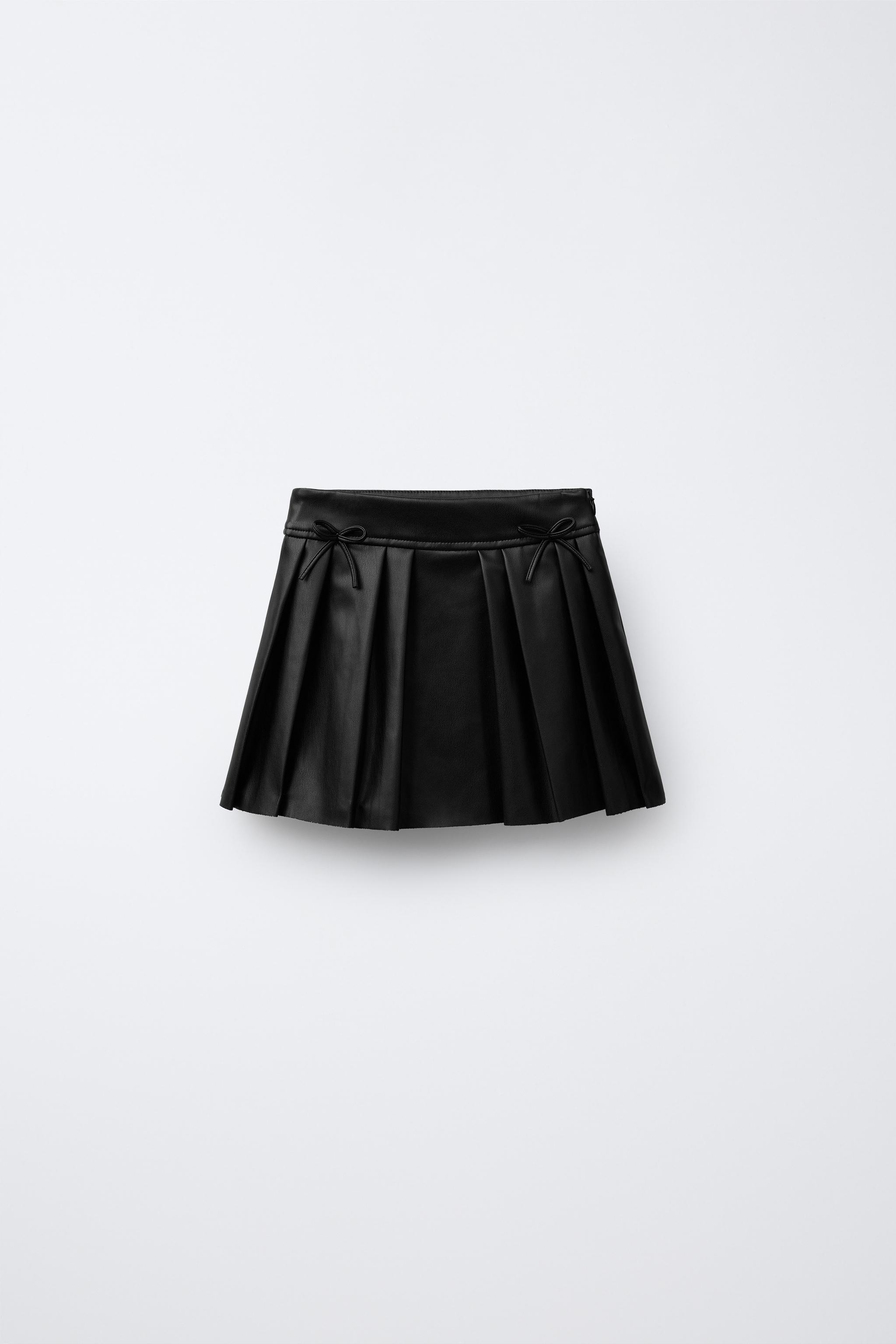 FAUX LEATHER BOX PLEAT SKIRT WITH TIES