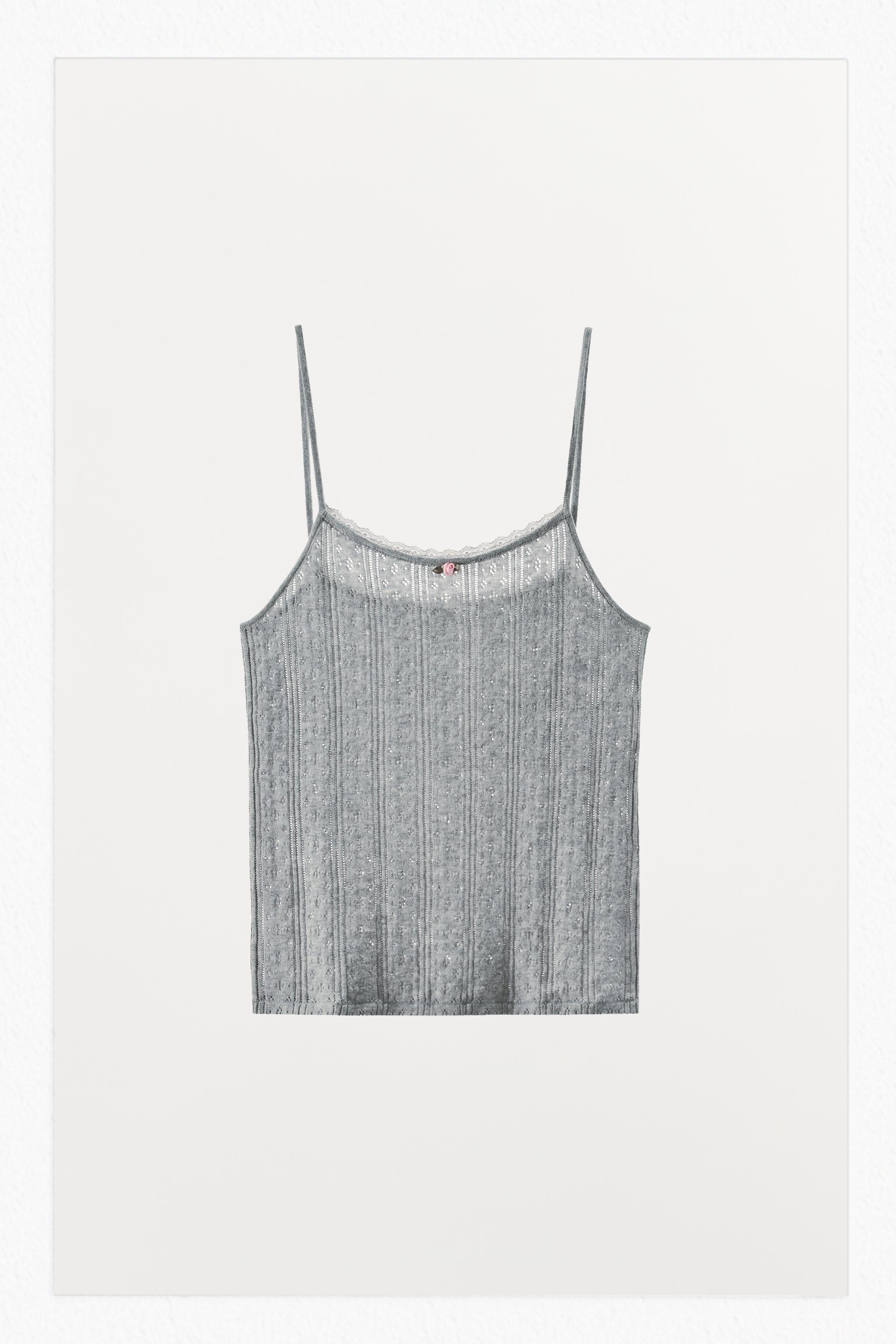 POINTELLE FLORAL STRAP TOP