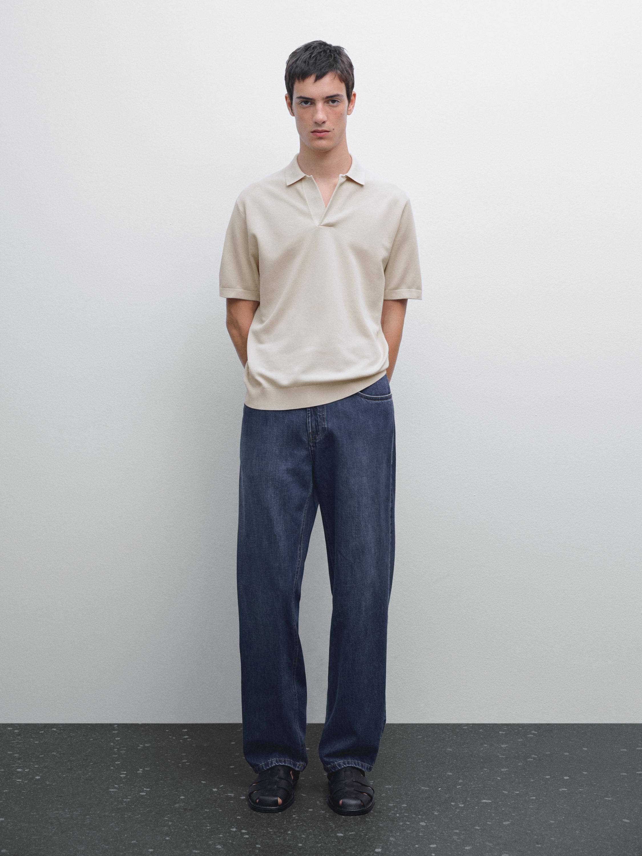 Knit V-neck polo shirt