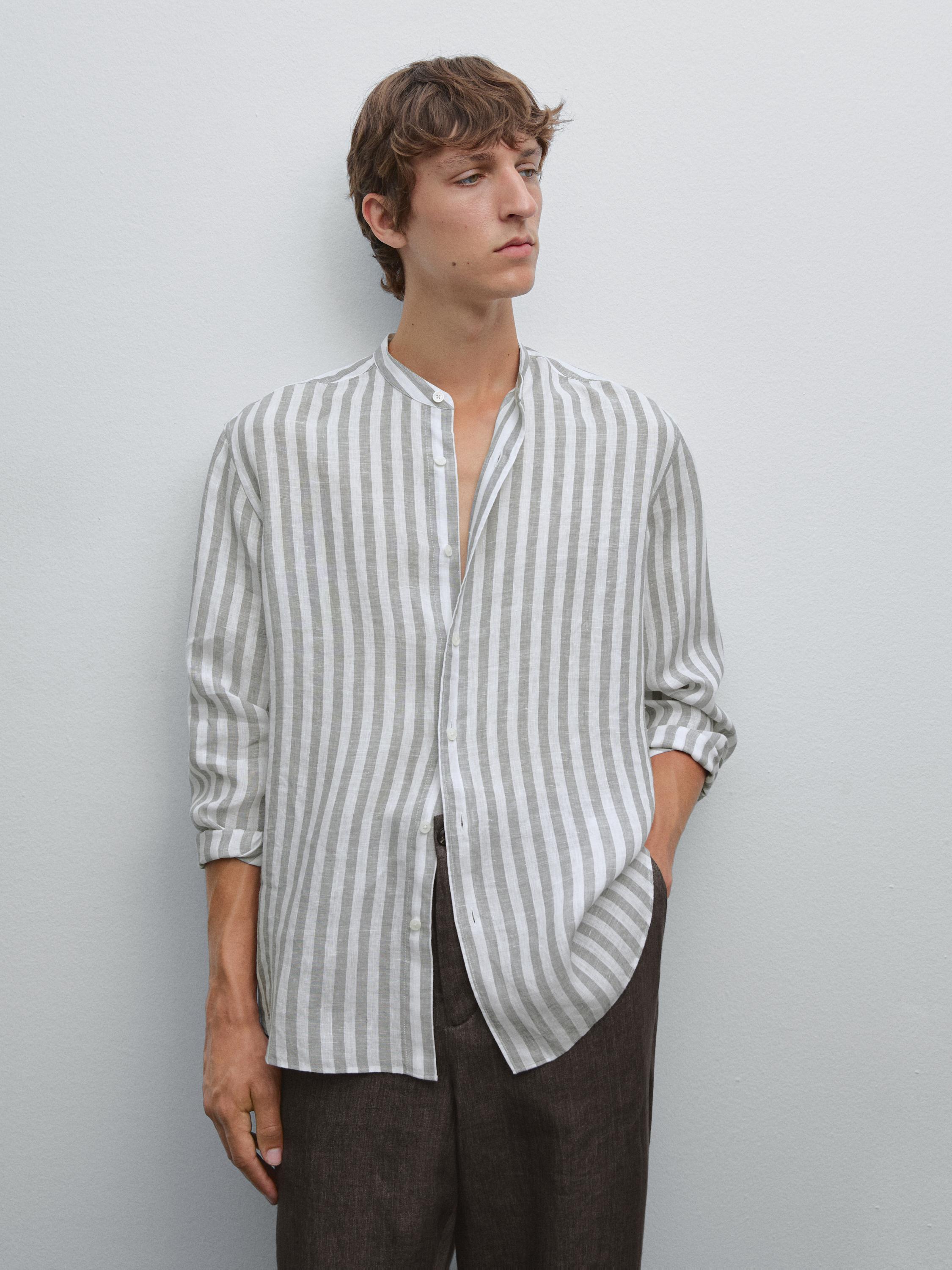Regular-fit shirt with stand collar