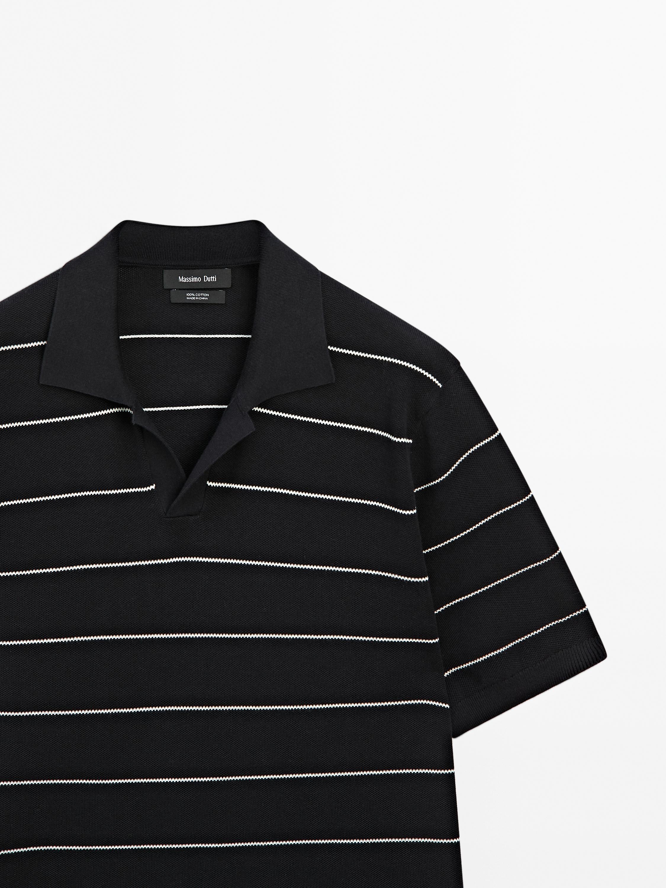 Striped cotton polo shirt with short sleeves