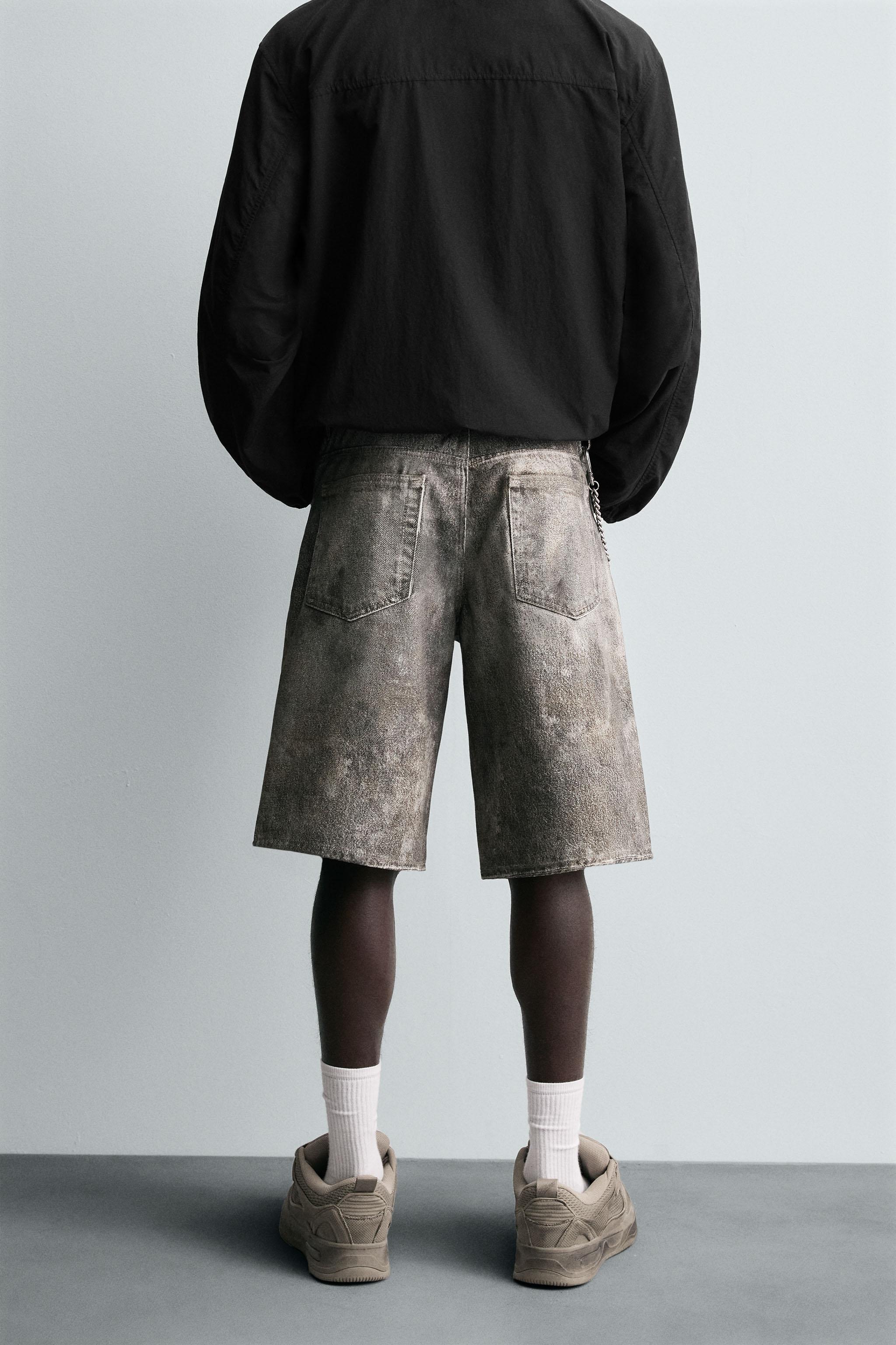 ABSTRACT PRINT BAGGY FIT DENIM SHORTS