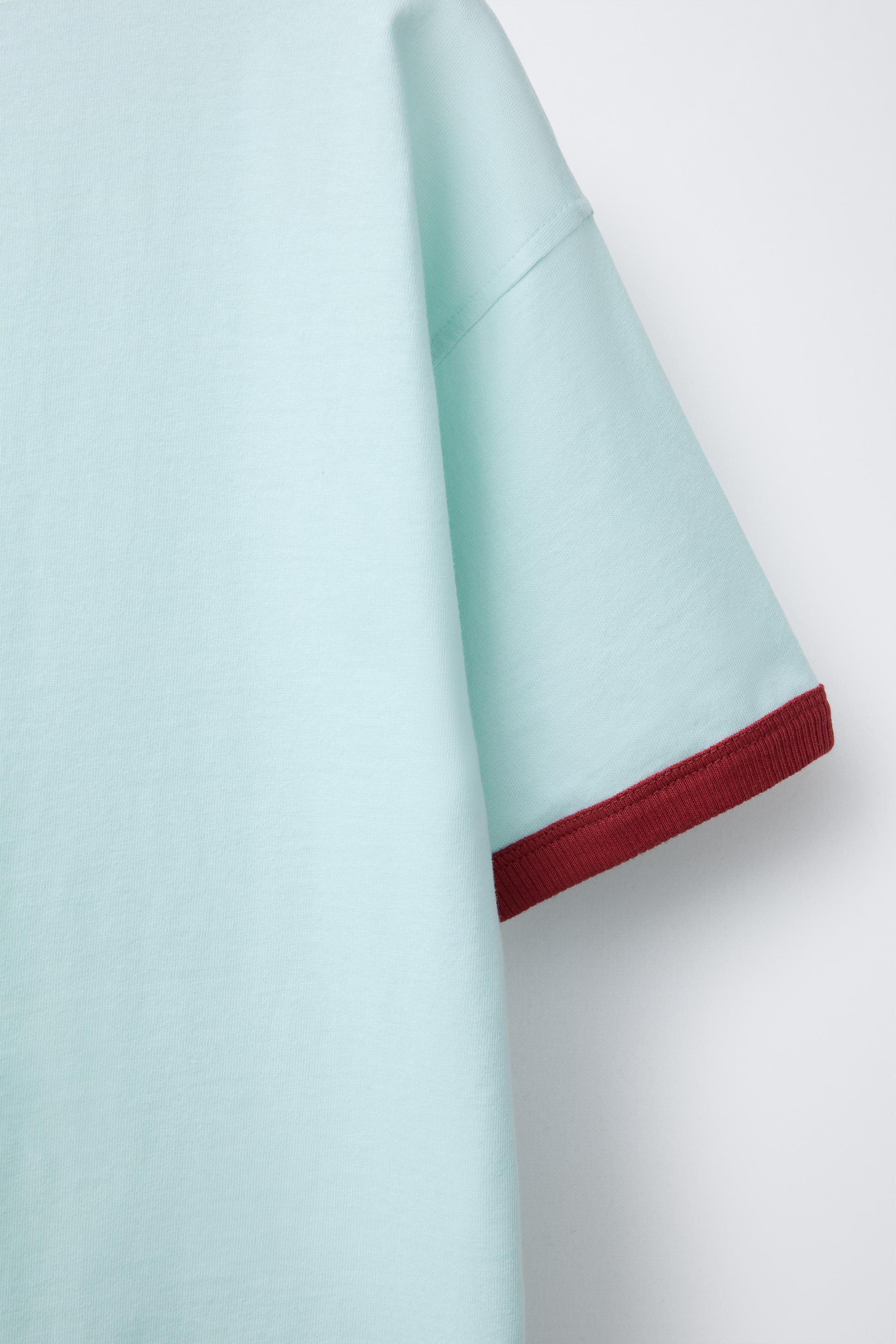 CONTRAST TRIM EMBROIDERED T-SHIRT