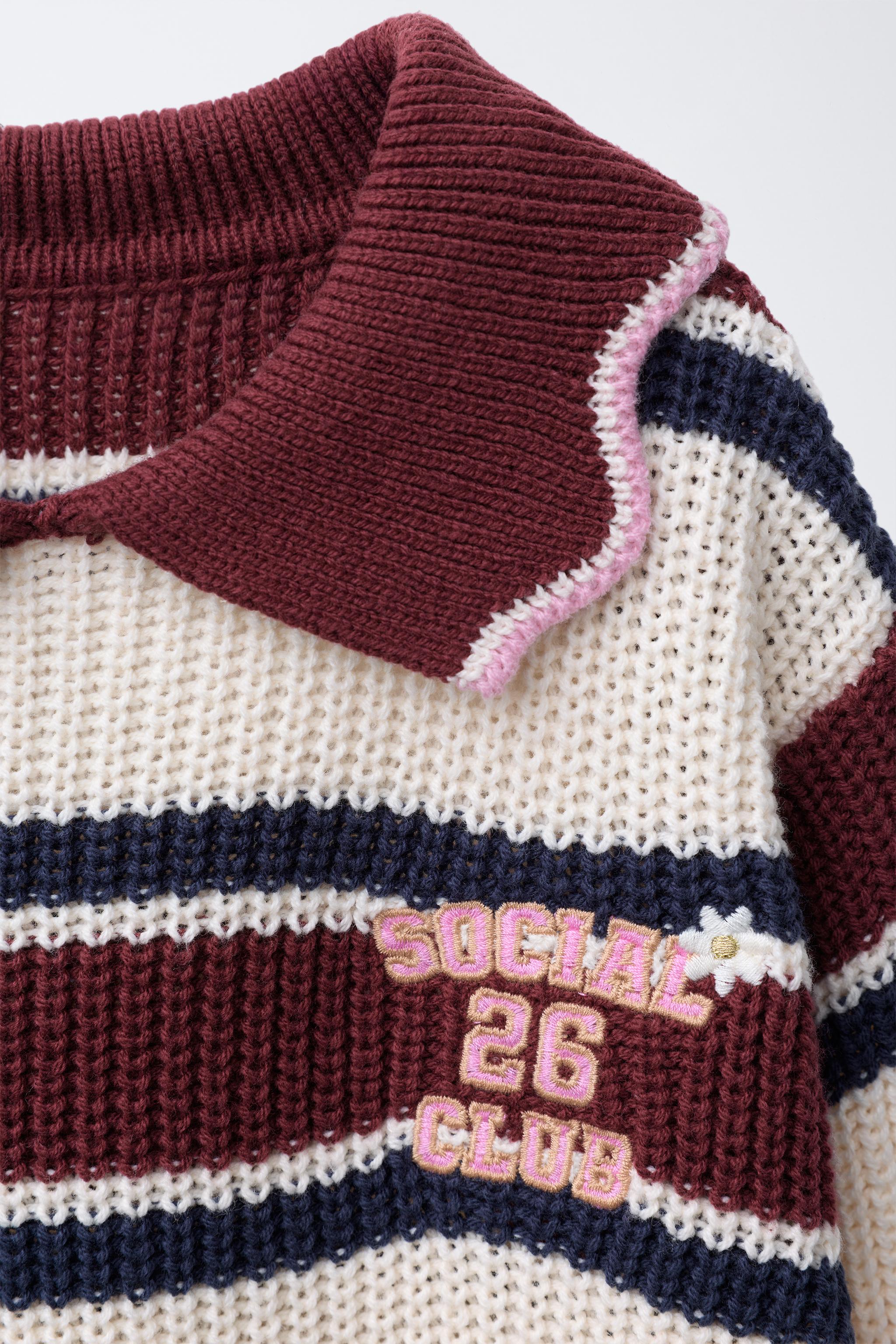 EMBROIDERED STRIPED KNIT POLO SWEATER