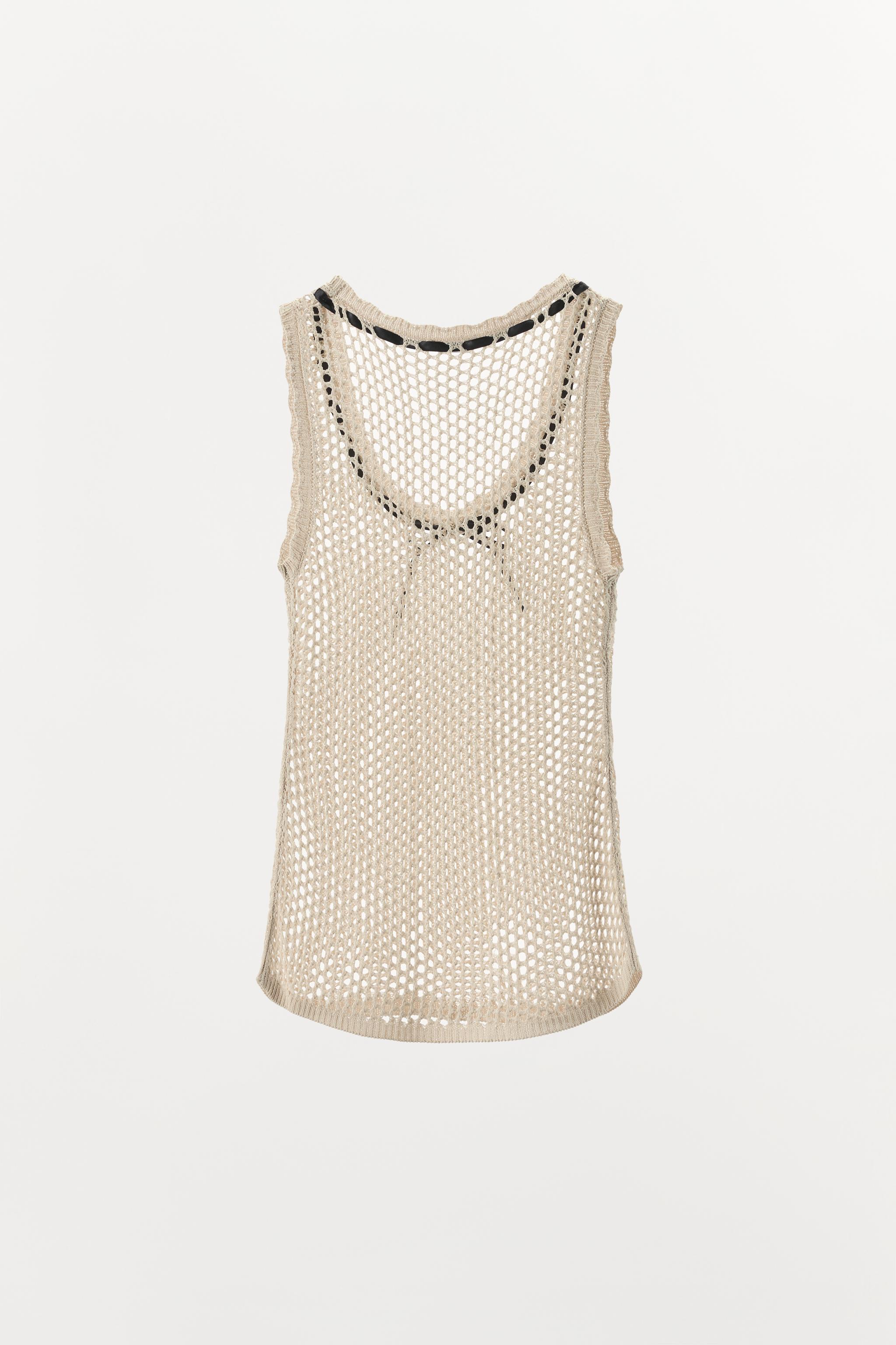 CONTRAST BOW OPEN KNIT T-SHIRT