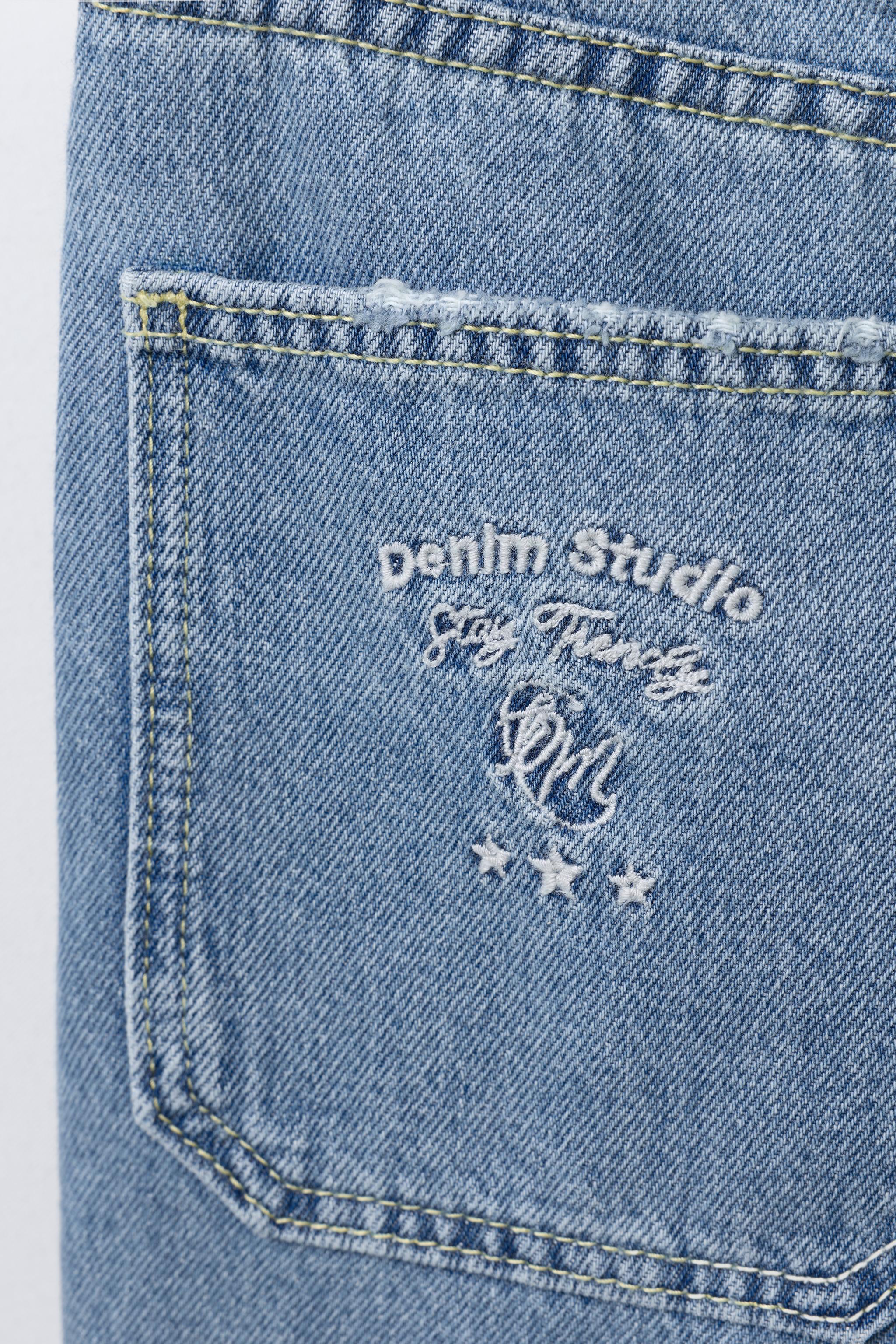 FRAYED EMBROIDERED DENIM SHORTS