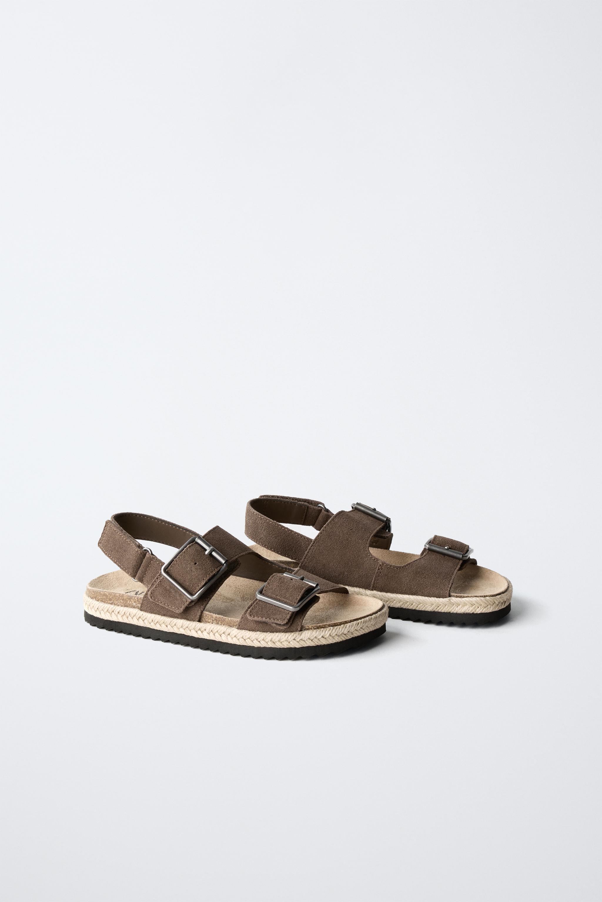 LEATHER AND JUTE BUCKLE SANDALS