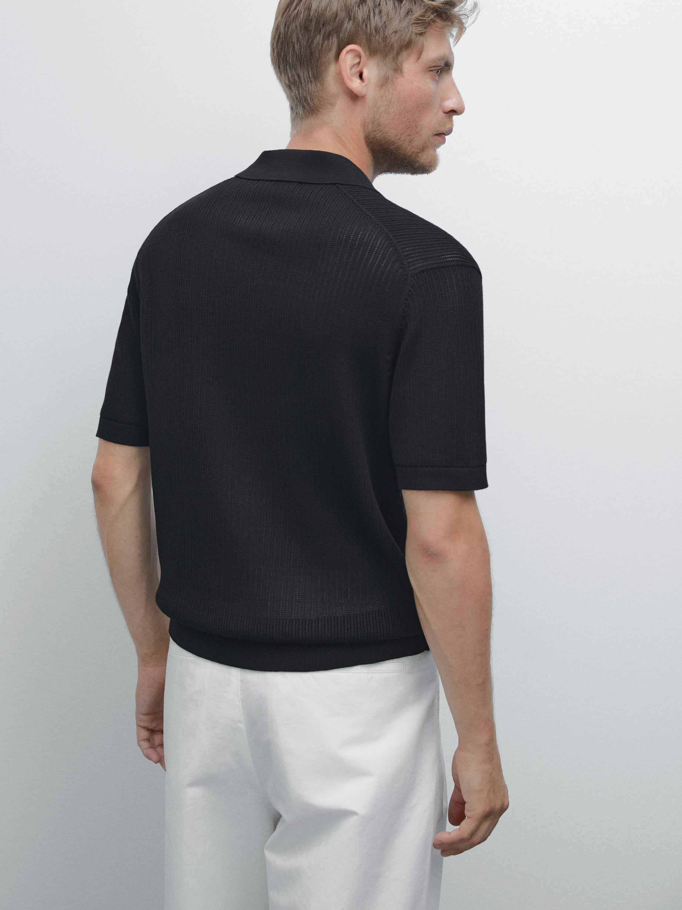 Cutwork V-neck polo shirt