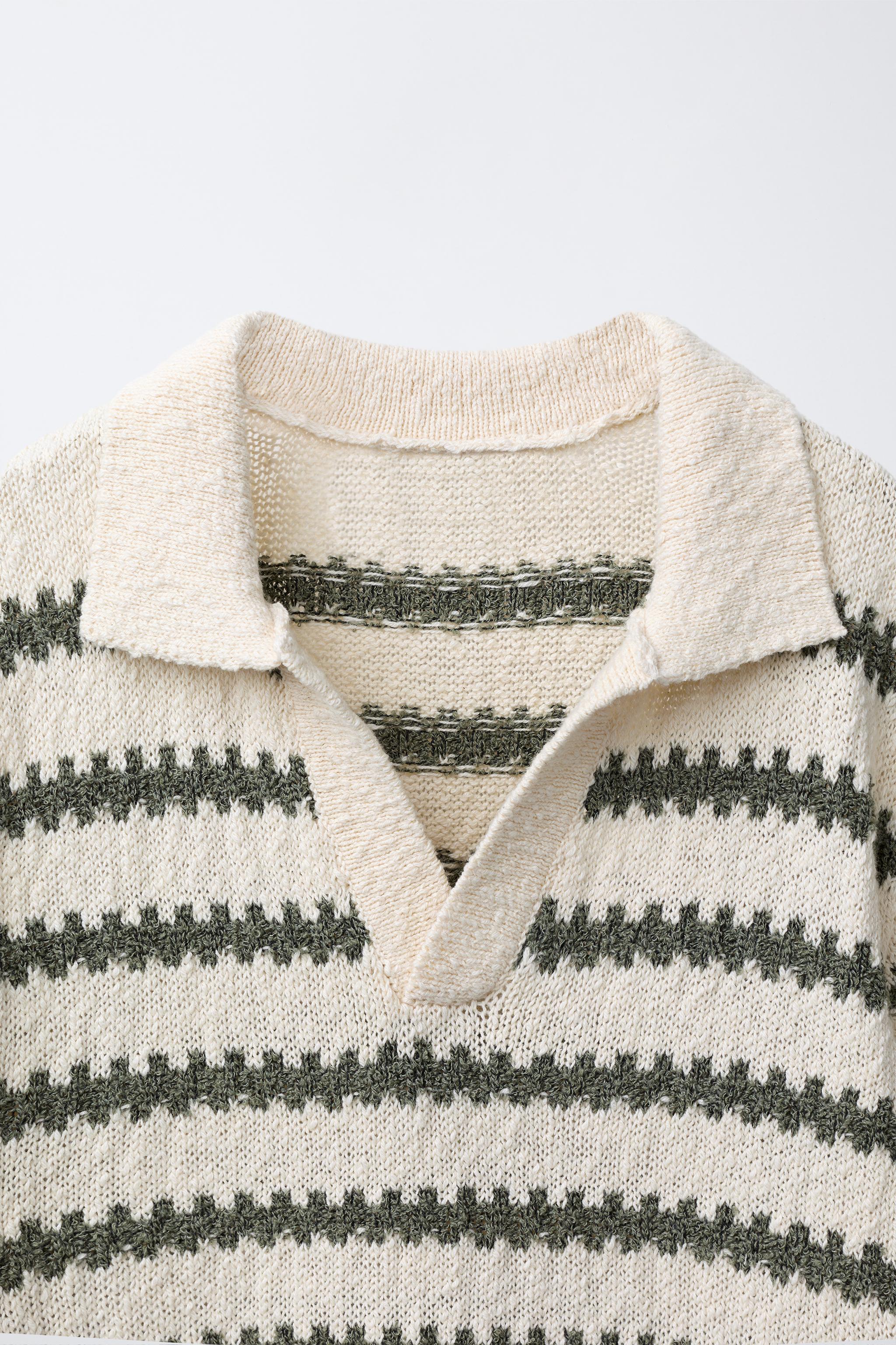 STRIPED CROCHET KNIT POLO SHIRT