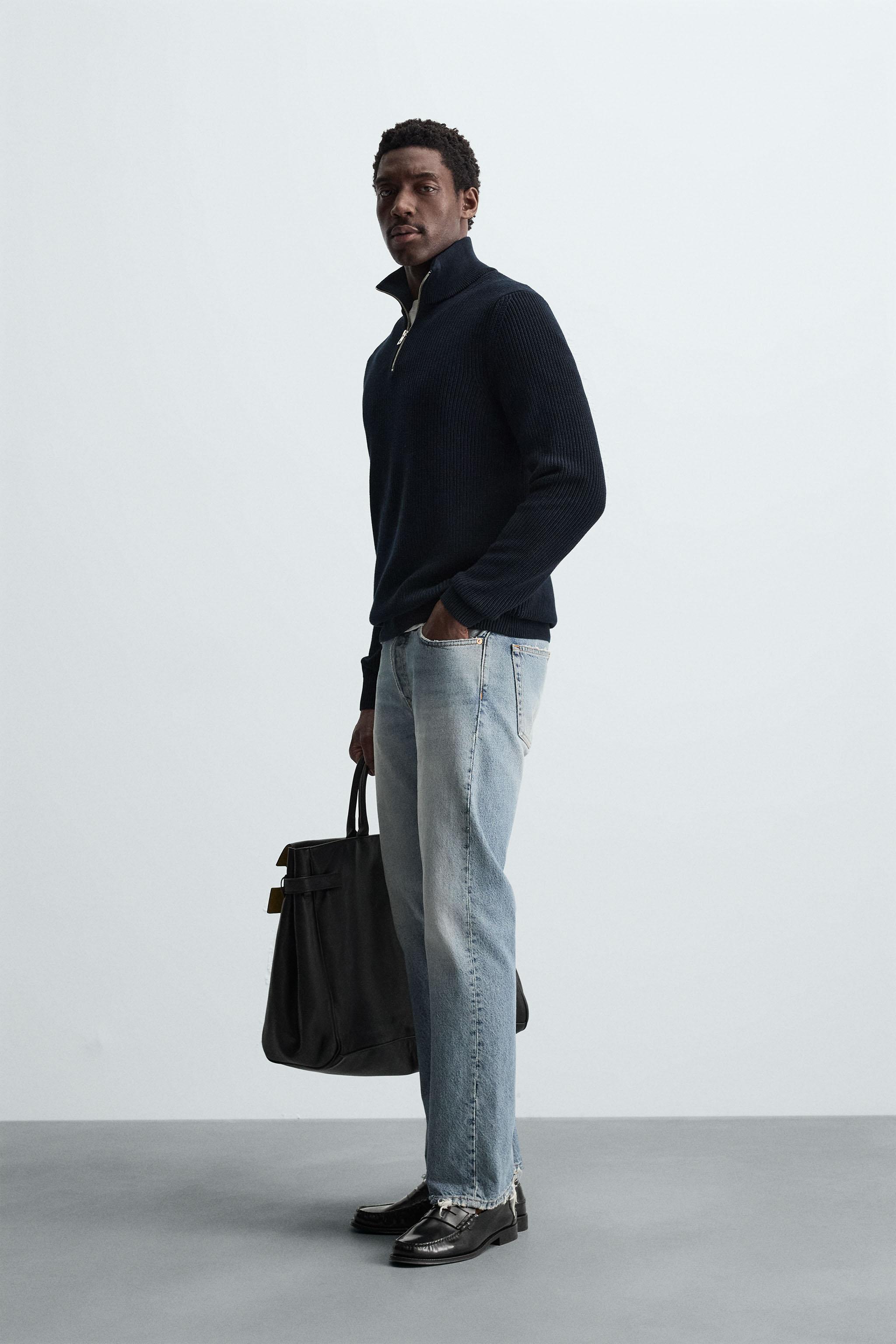 ZIPPERED PURL KNIT SWEATER