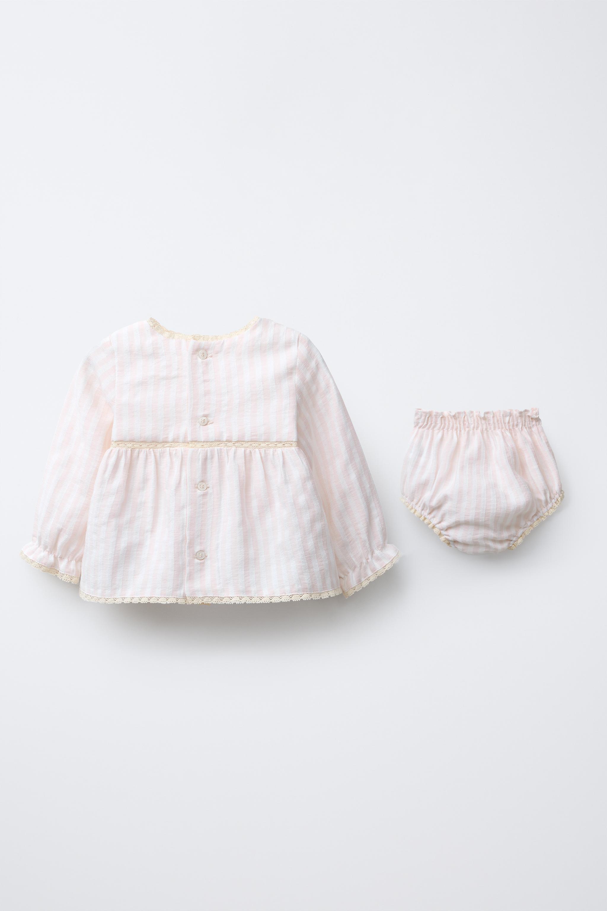 SEERSUCKER STRIPED LACE SHIRT AND SHORTS SET