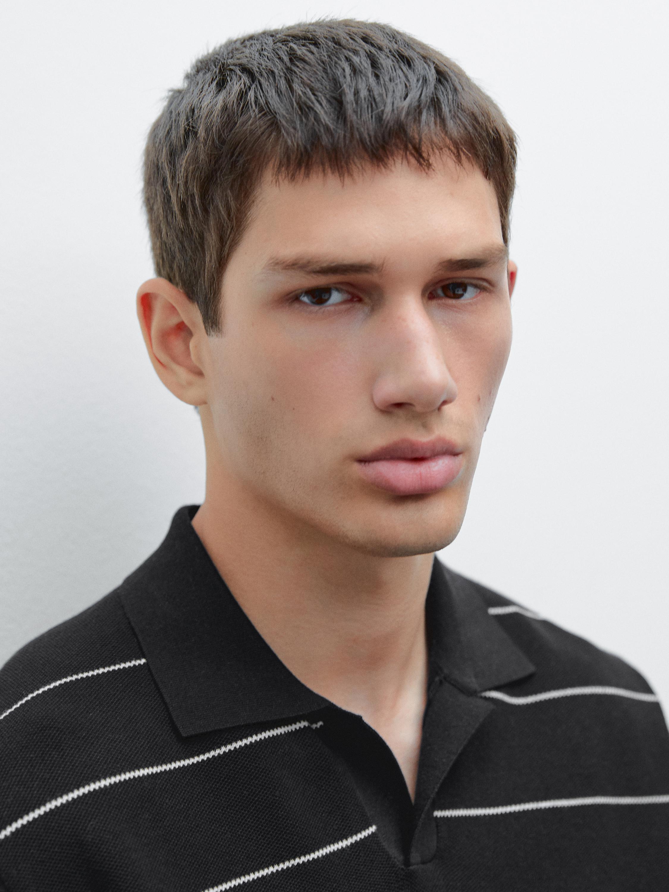 Striped cotton polo shirt with short sleeves