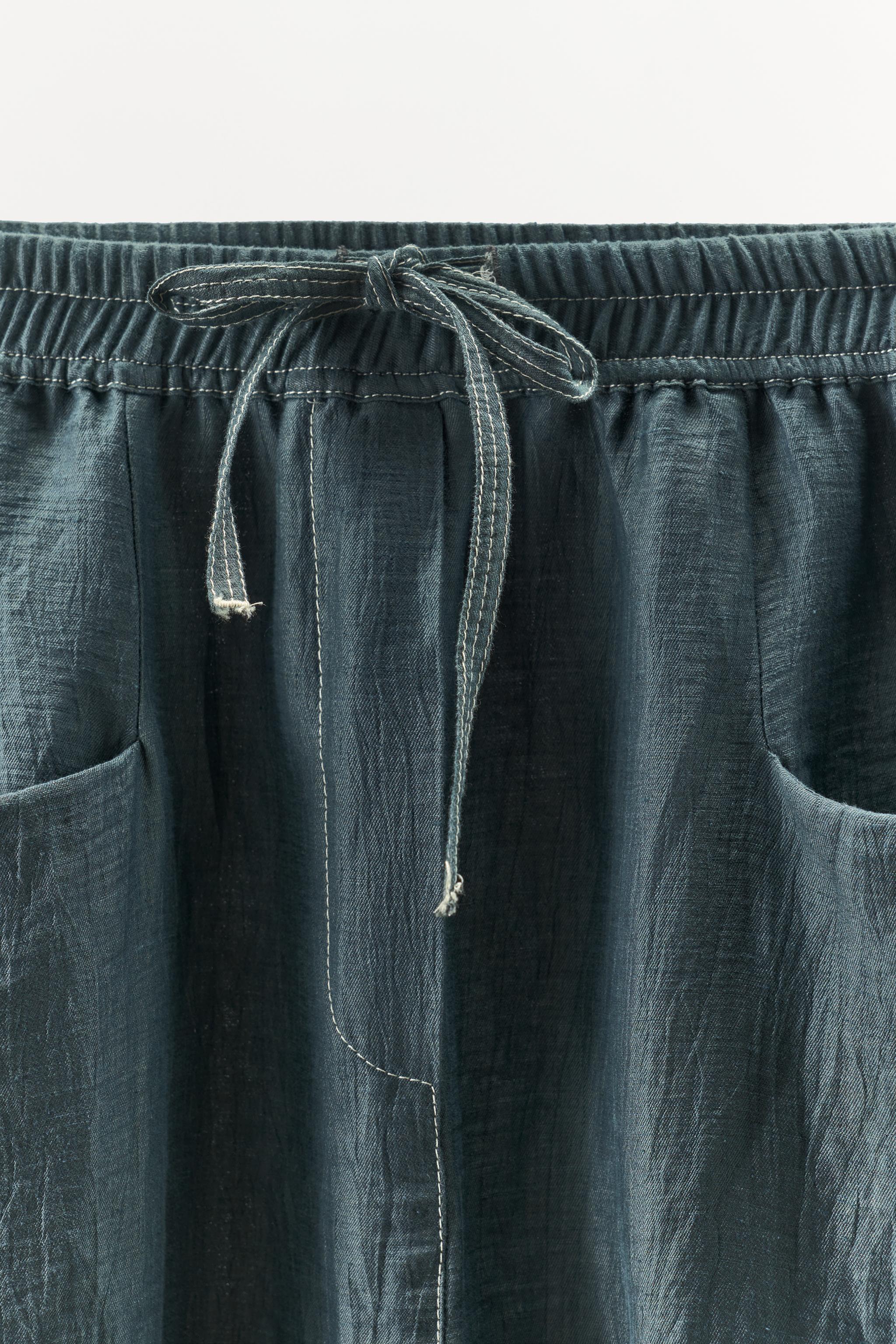 LINEN PANTS WITH CONTRAST STITCHING