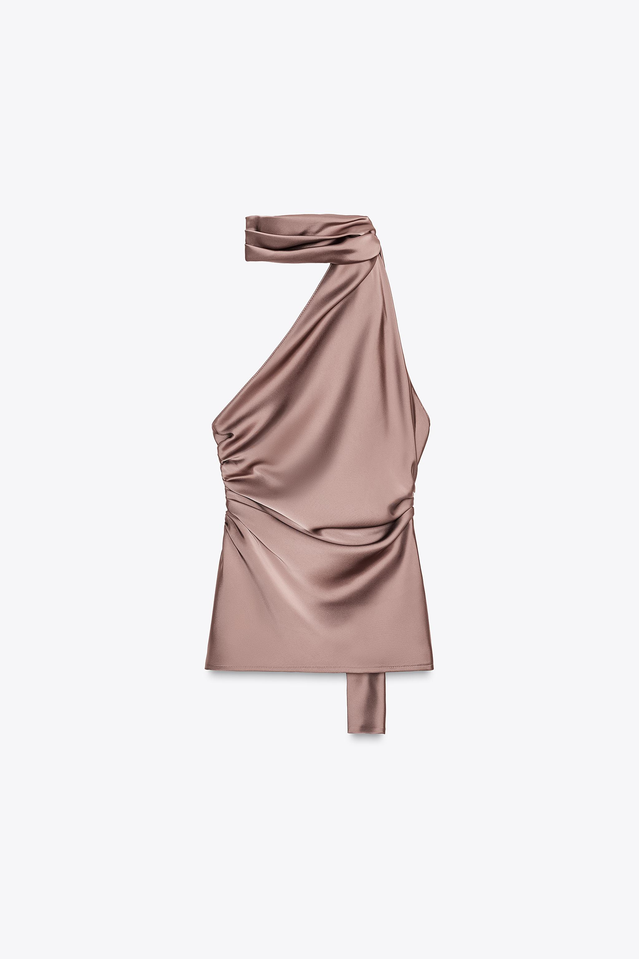 SATIN EFFECT HALTER SCARF TOP