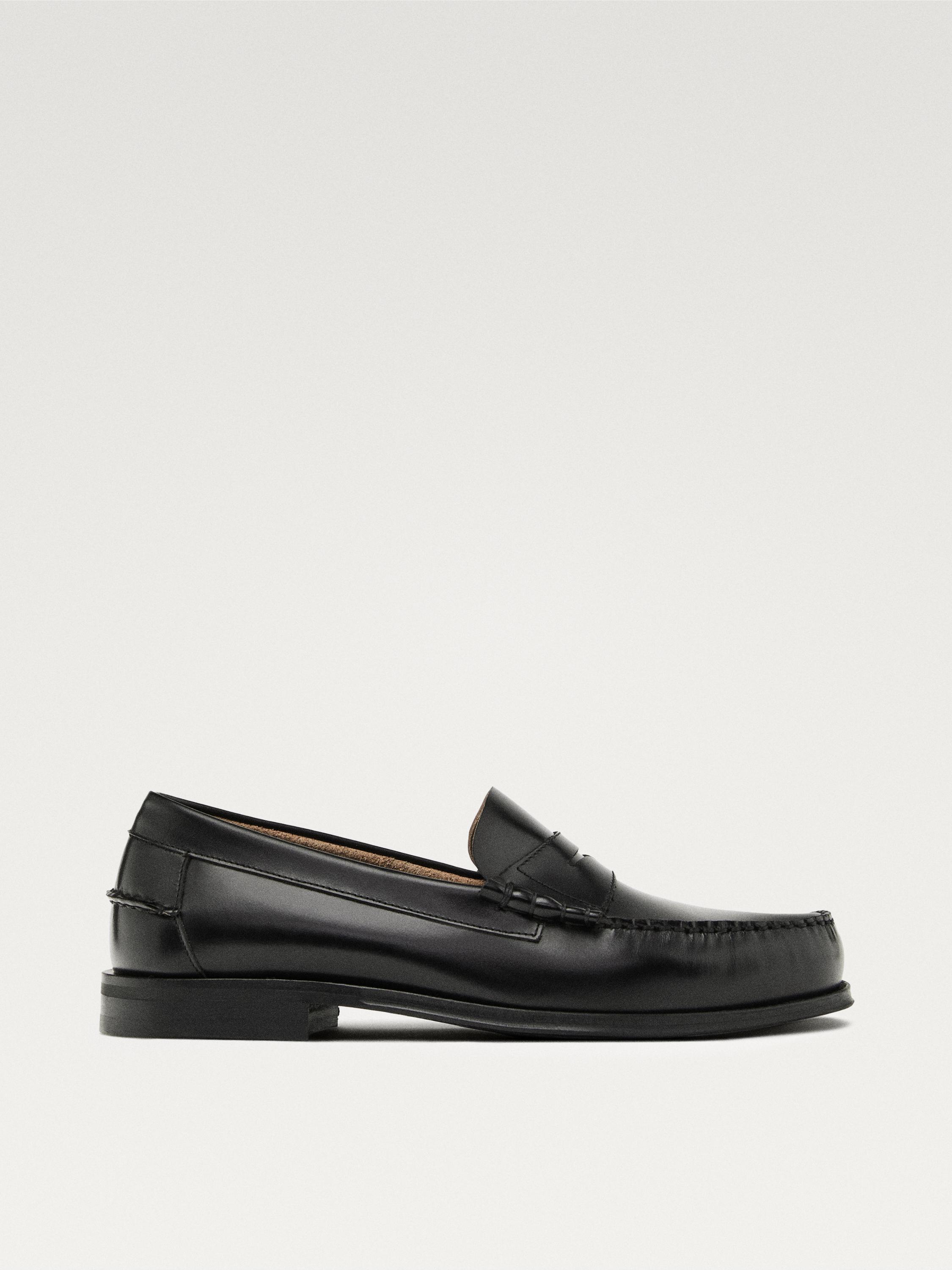 Leather loafers with penny strap